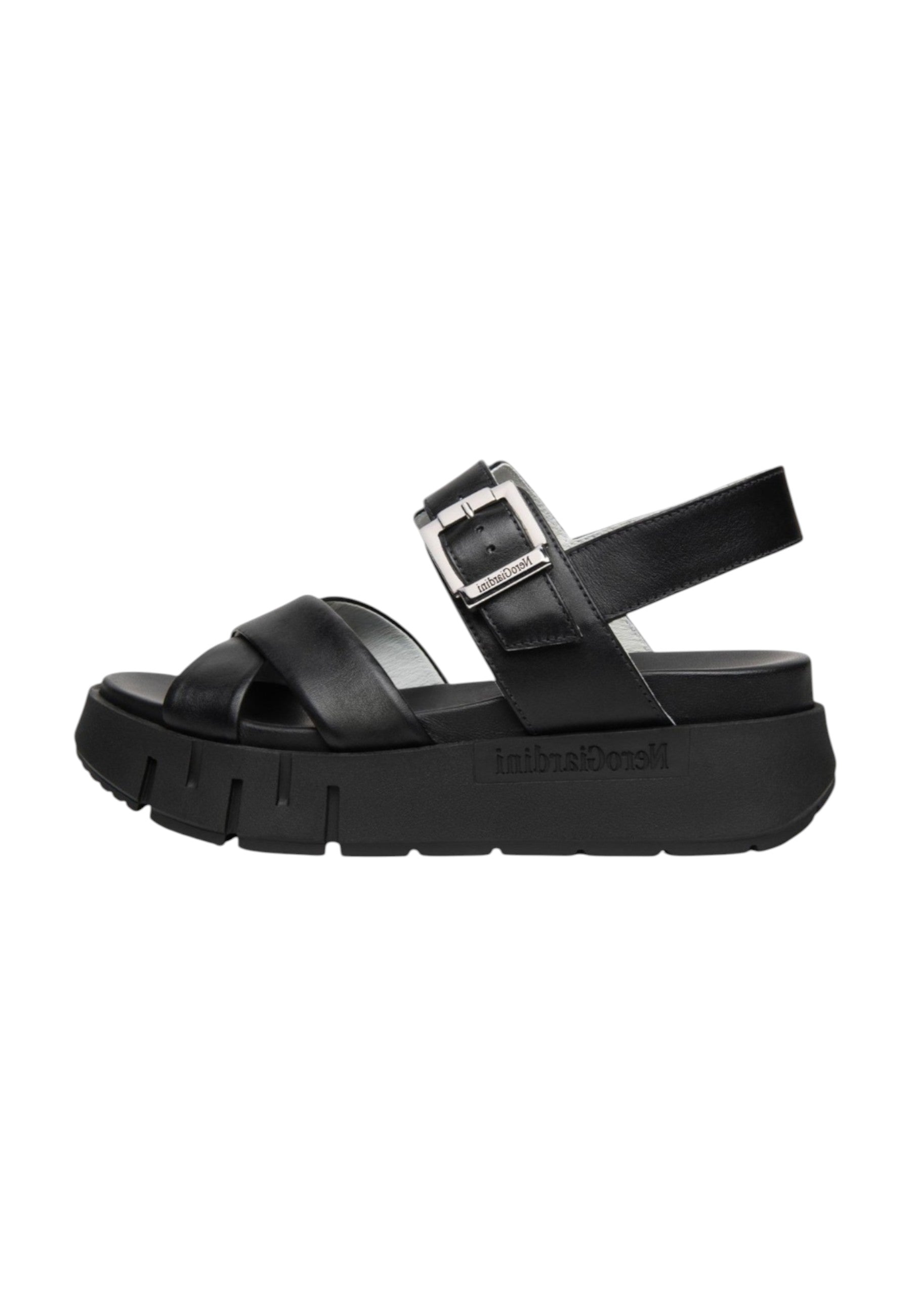 Sandali Bassi Donna Nero Giardini In Pelle Con Fasce Incrociate  E617063D