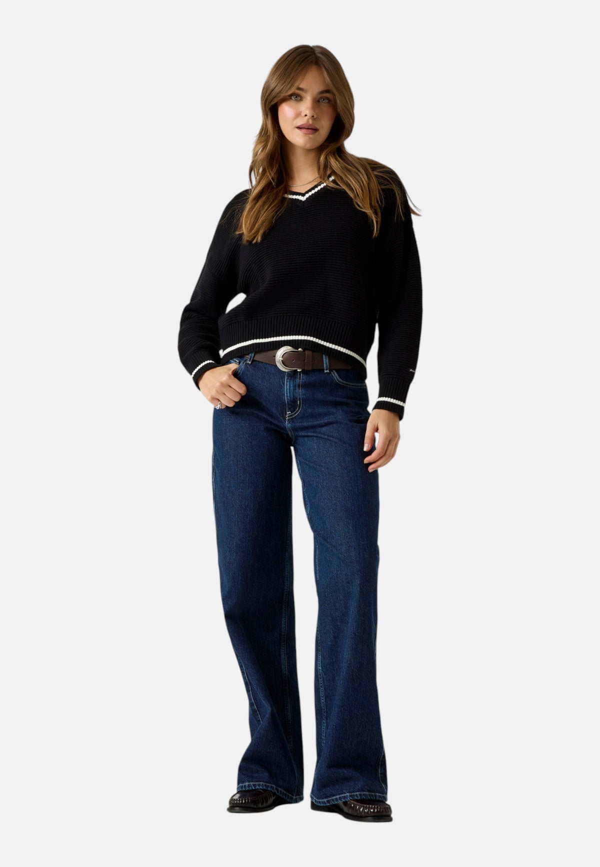 Maglione Scollo A V Donna Guess Righe, Maglia ottoman Gj W6YR01Z0847