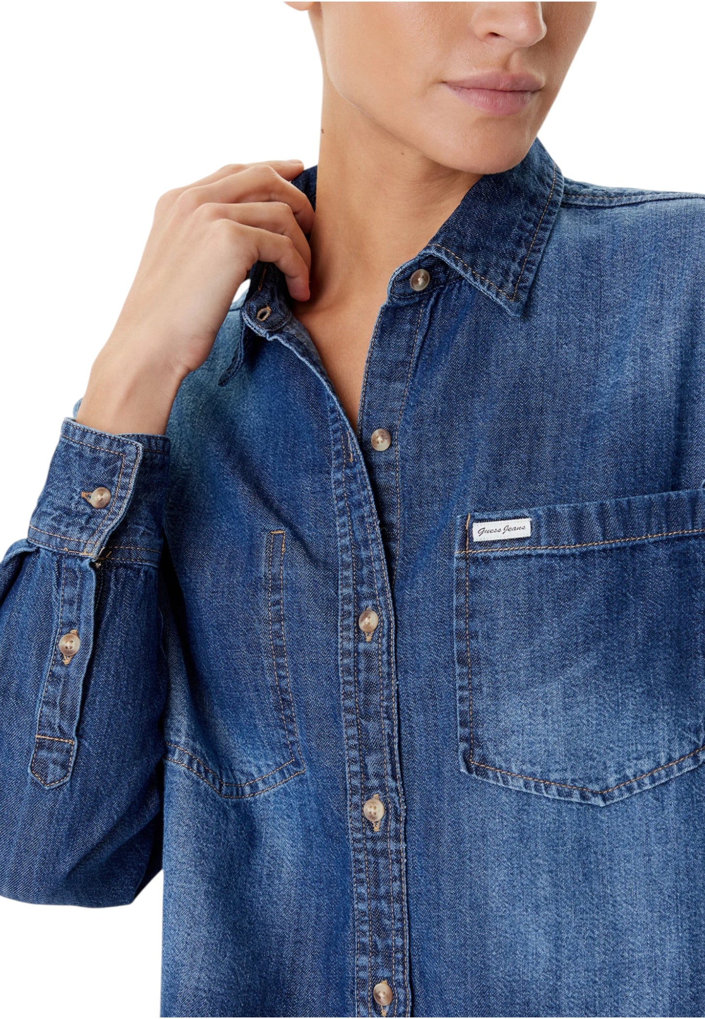 Giacca Jeans Donna Guess  Gj Cropped Denim Shirt W5YH0DD5M8A