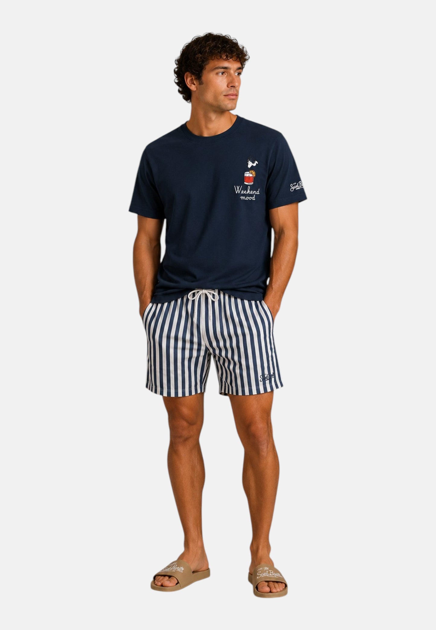 T-Shirt Manica Corta Uomo Mc2 Saint Barth Stampa E/O Ricamo Frontale Snoopy Weekend Dive Portofino POT0001