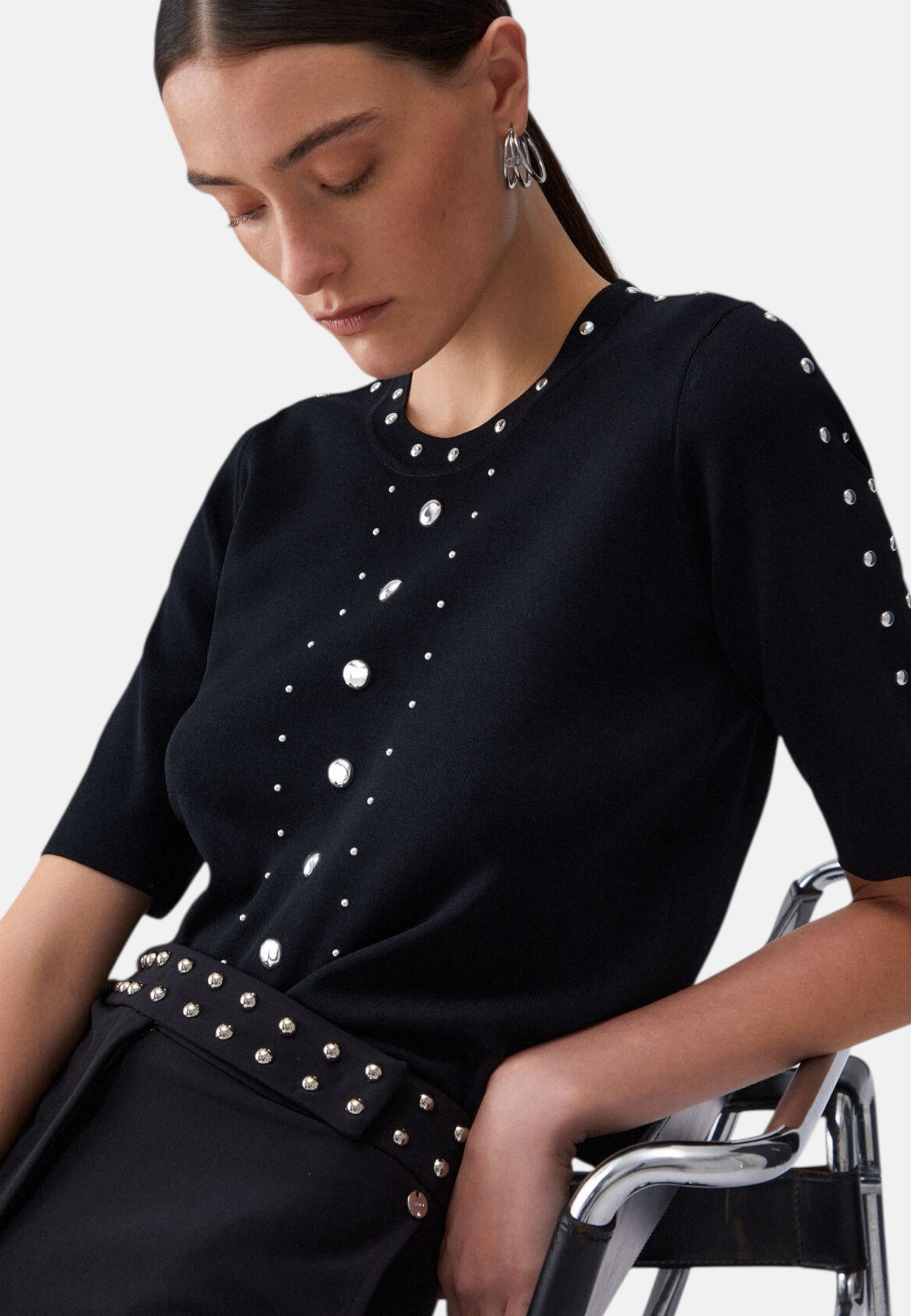 Top  Donna Liu Jo In Maglia Con Borchie Eco Line WA6092MS55N