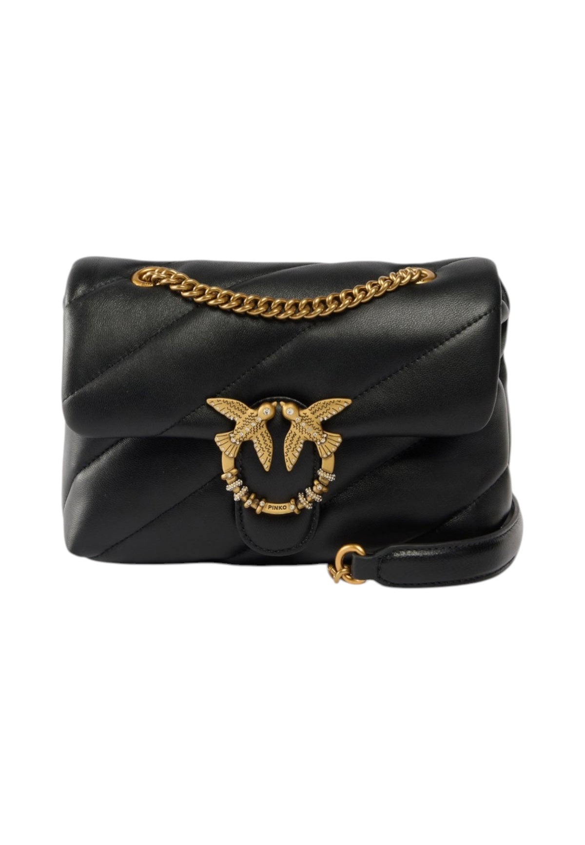 Borsa A Tracolla Donna Pinko Nappa trapuntata, formato mini, nuova fibbia Love Birds, tracolla a catena, misure 21 x 9 x 15 cm Love Puff Mini New Buckle 107058A0F2