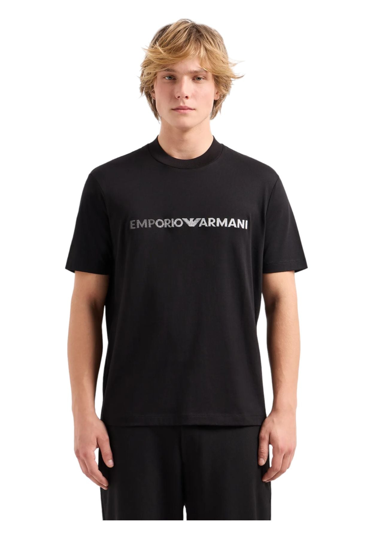 T-Shirt Manica Corta Uomo Emporio Armani Con Logo Ricamato Drawing 3D1TG31JPZZ