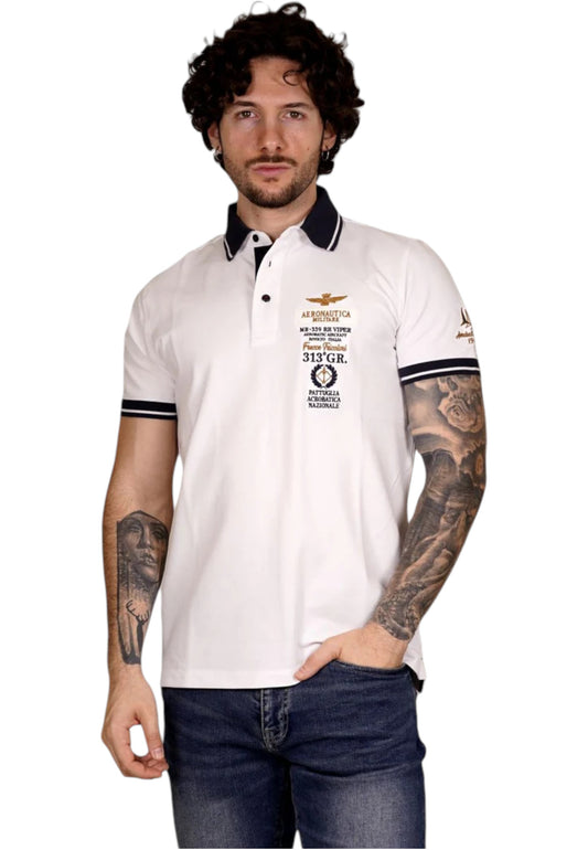 Polo Manica Corta Uomo Aeronautica Militare  Ricamata Frecce Tricolori