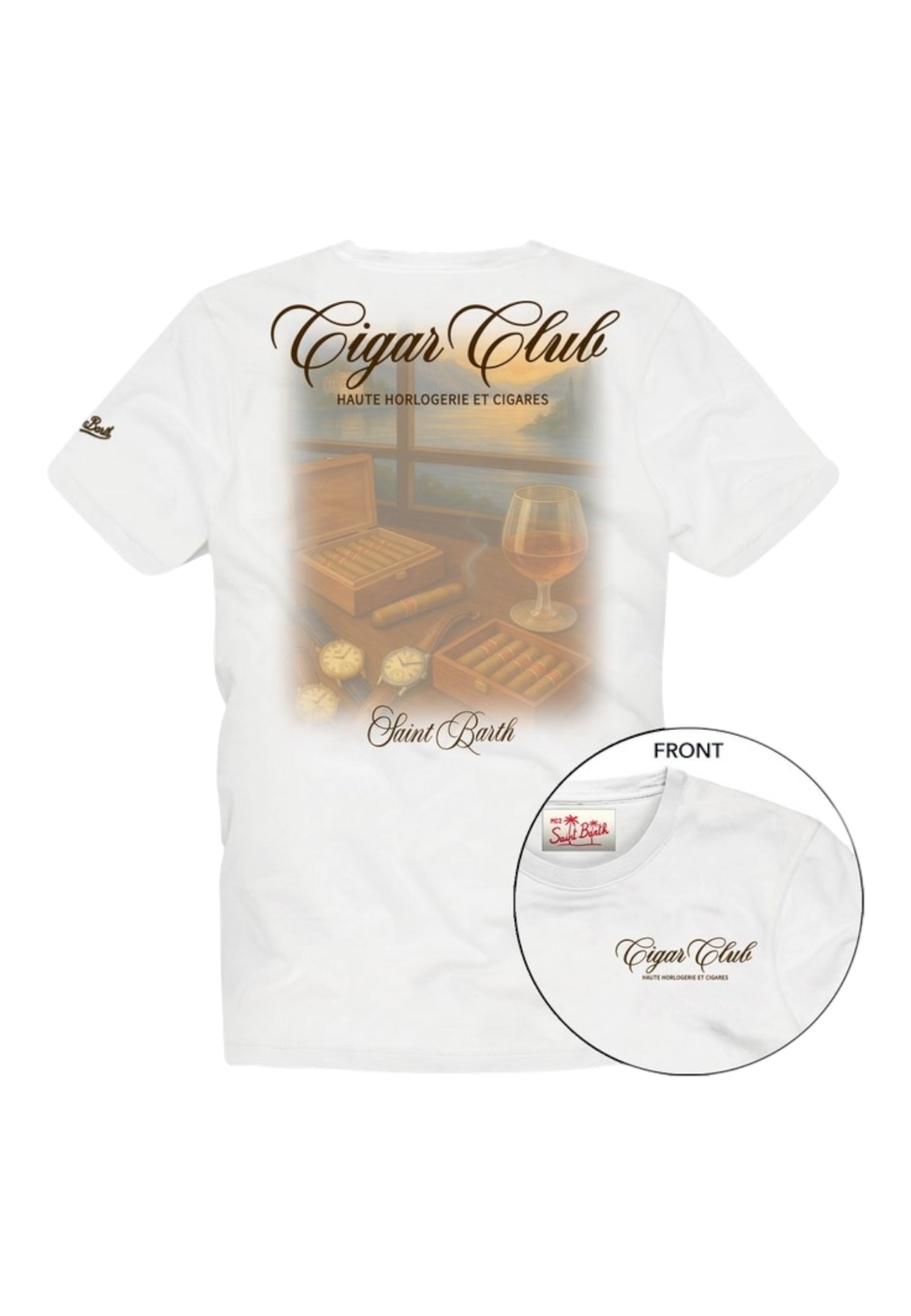 T-Shirt Manica Corta Uomo Mc2 Saint Barth Stampa/Ricamo Fronte E Retro Cigar Club Portland PRL0002