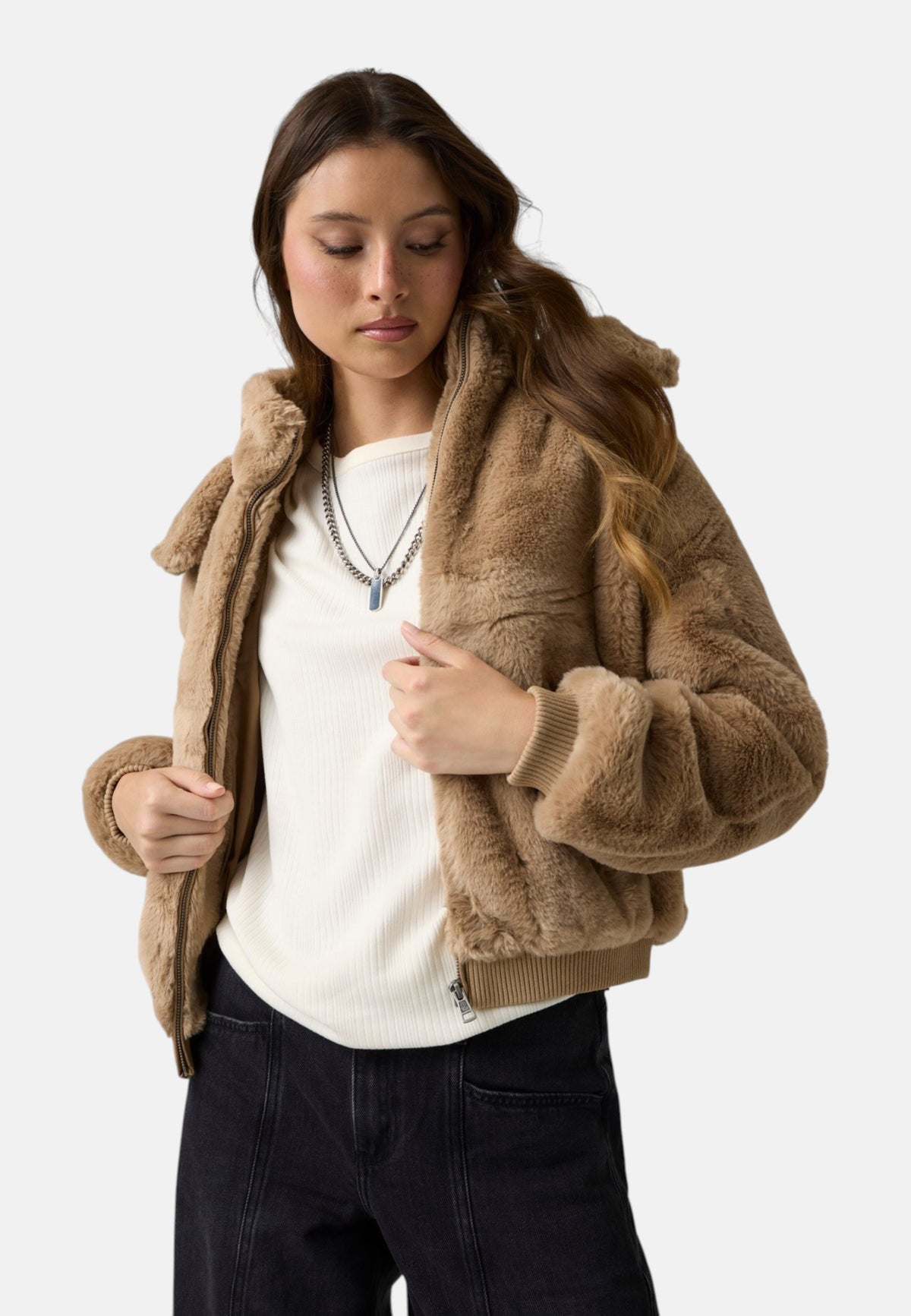 Giacca Bomber Donna Guess In  Eco pelliccia Con cappuccio Gj W6BL35W3802