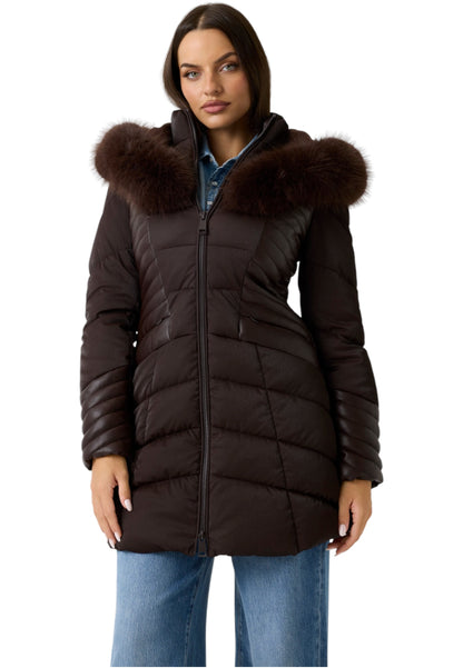 Piumino Lungo Donna Guess Con Cappuccio In Eco Pelliccia New Oxana W4BL61WGLZ0