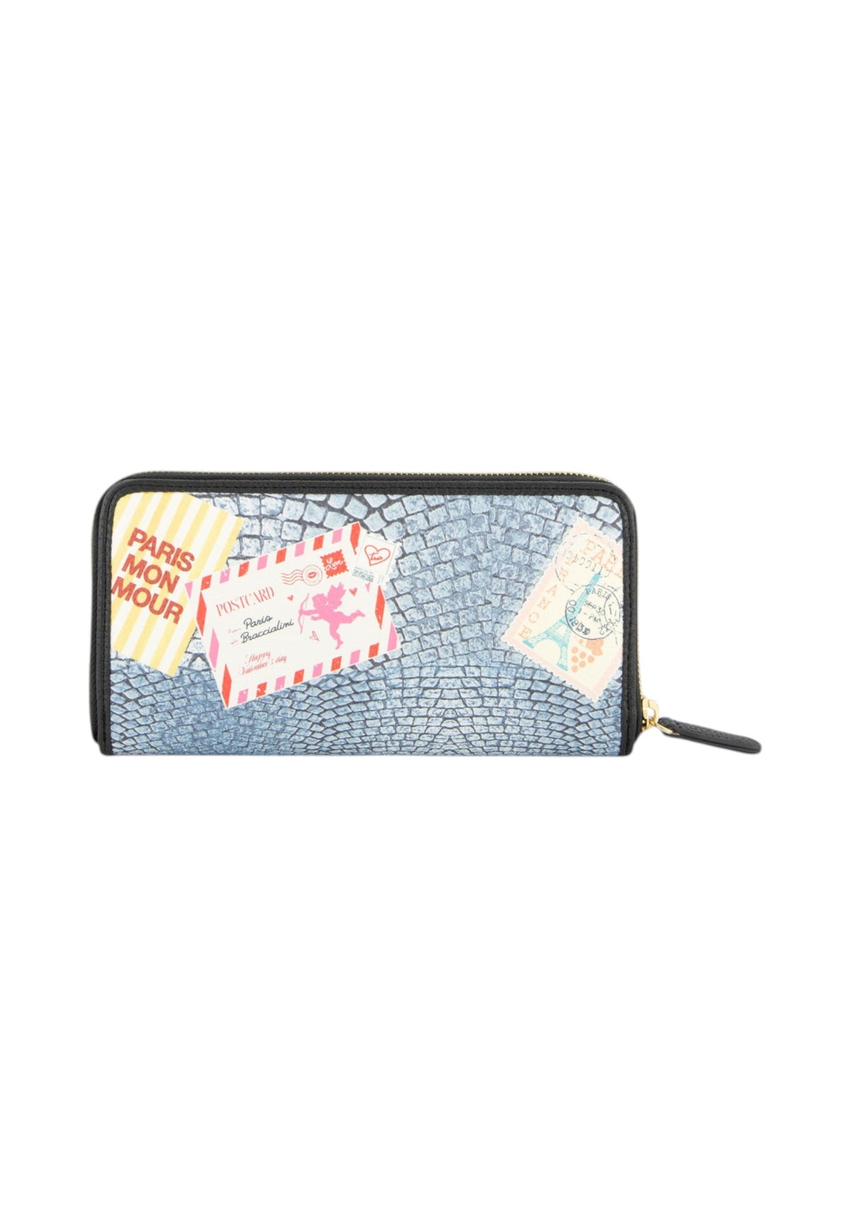 Portafoglio Con Zip Donna Braccialini Lungo, Chiusura con zip, Stampa Cartoline dedicata a Parigi, Dimensioni: 18.5 x 3 x 10 Cm Cartoline Parigi B19169_126CA
