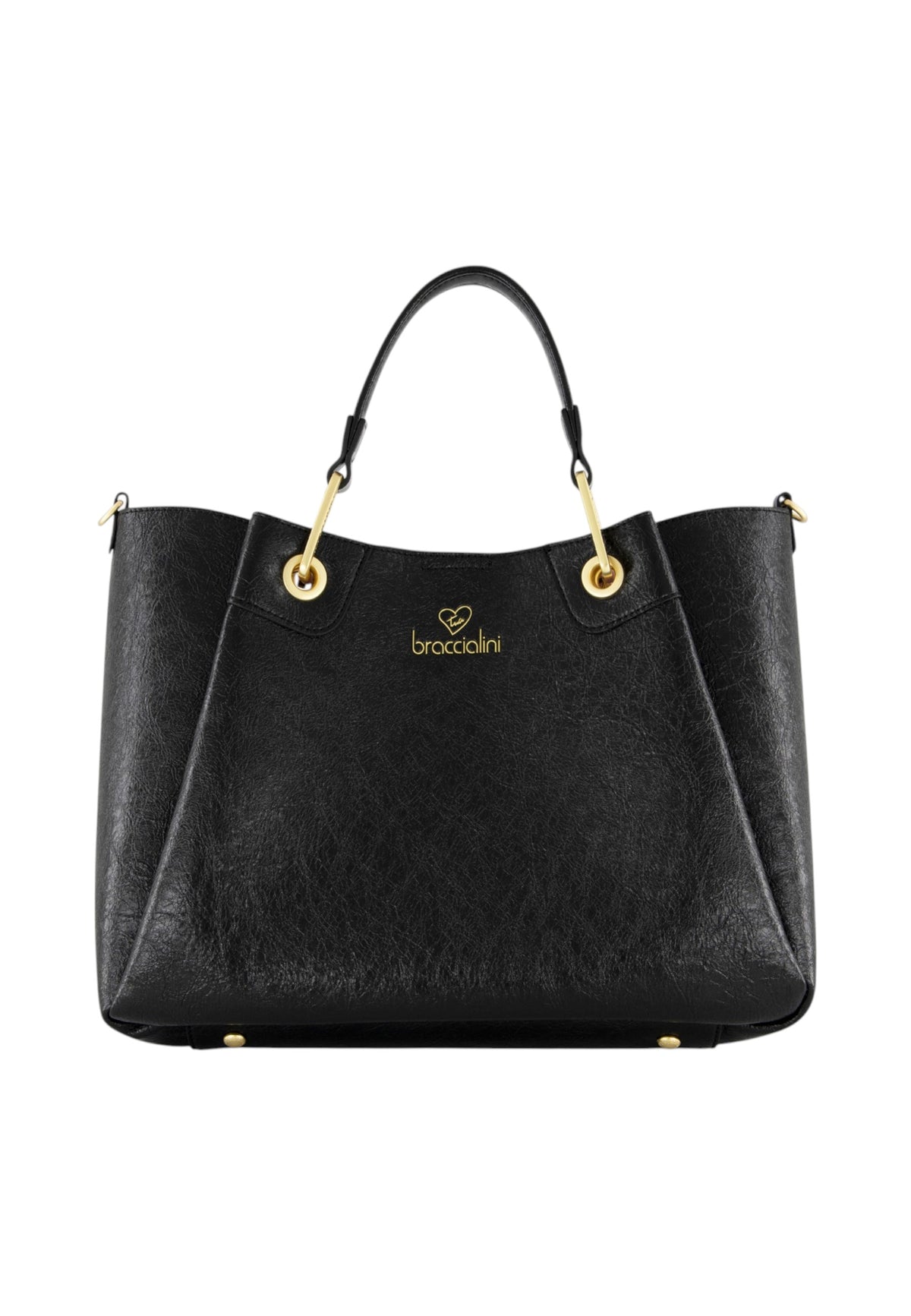 Borsa A Mano Donna Braccialini A Bauletto, Doppio con tracolla removibile e regolabile, Chiusura con clip, Con pochette interna removibile, Finitura lucida effetto spiegazzato, Dimensioni: 36 x 17 x 29 Cm Amy B19192YY