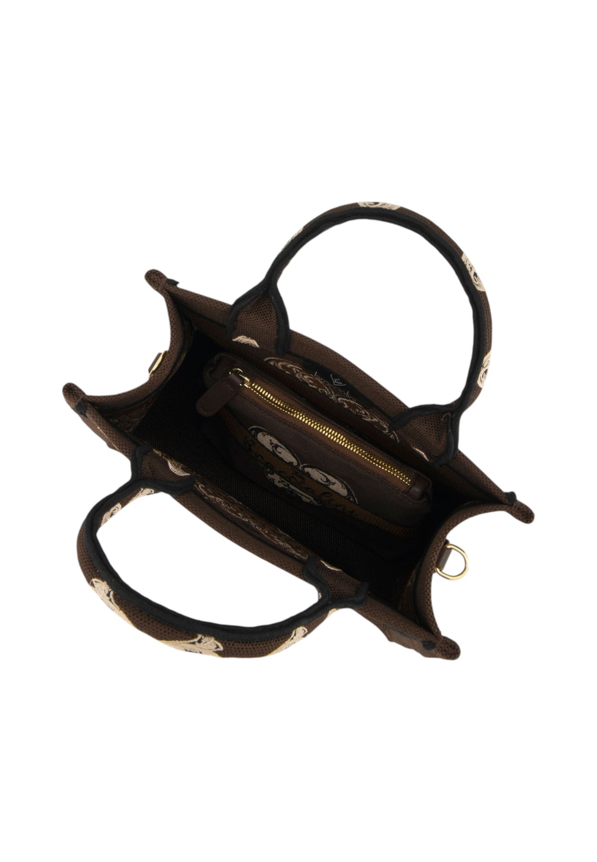 Borsa A Mano Donna Braccialini A Bauletto, Doppio con tracolla removibile e regolabile, Con pochette interna removibile, Stampa ramage con motivo ornamentale, Dimensioni: 26.5 x 13 x 21 Cm Queen B19281TY
