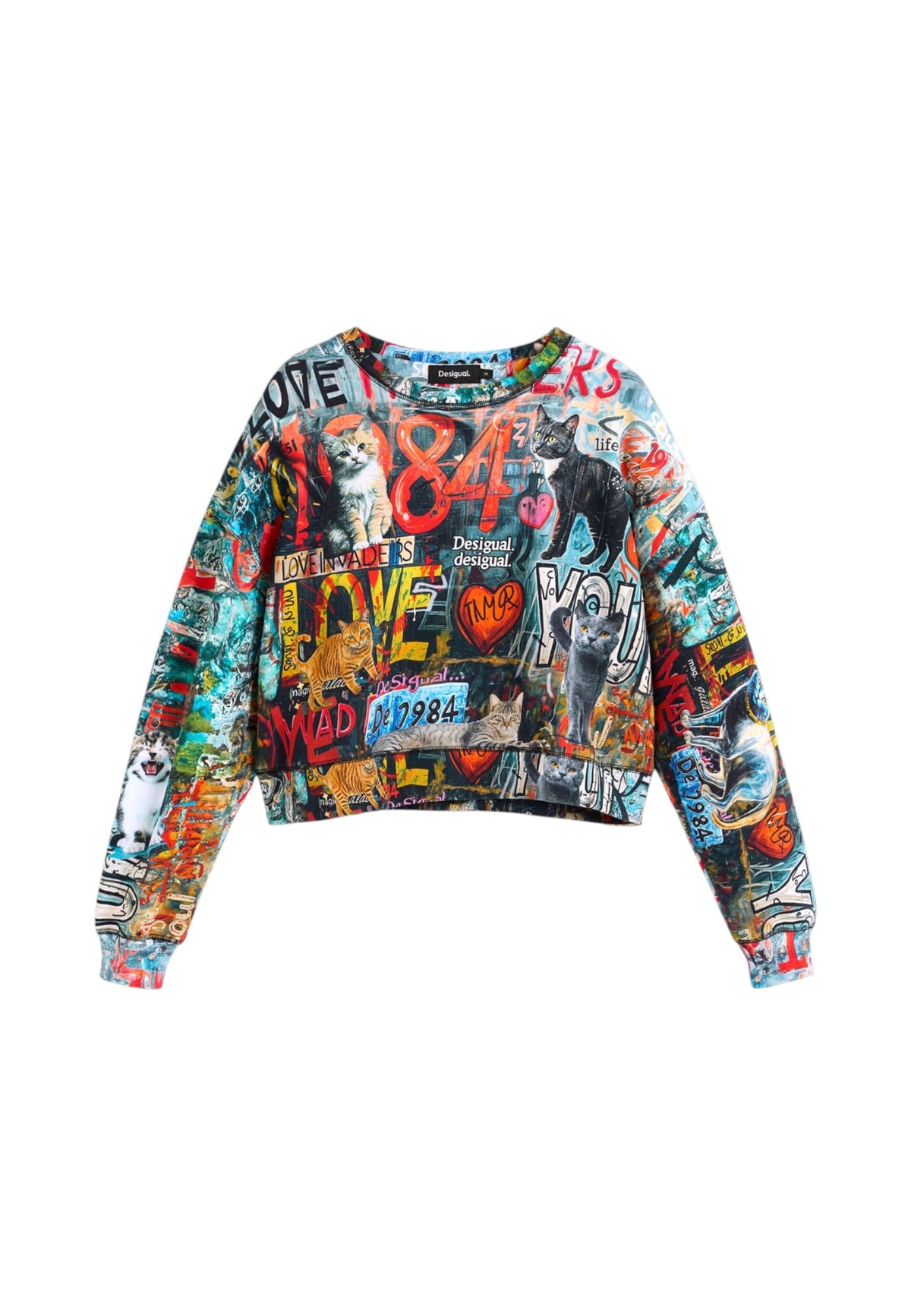 Felpa A Girocollo Donna Desigual Motivo grafico, Fit regular, Manica lunga Cats 26WWSK07