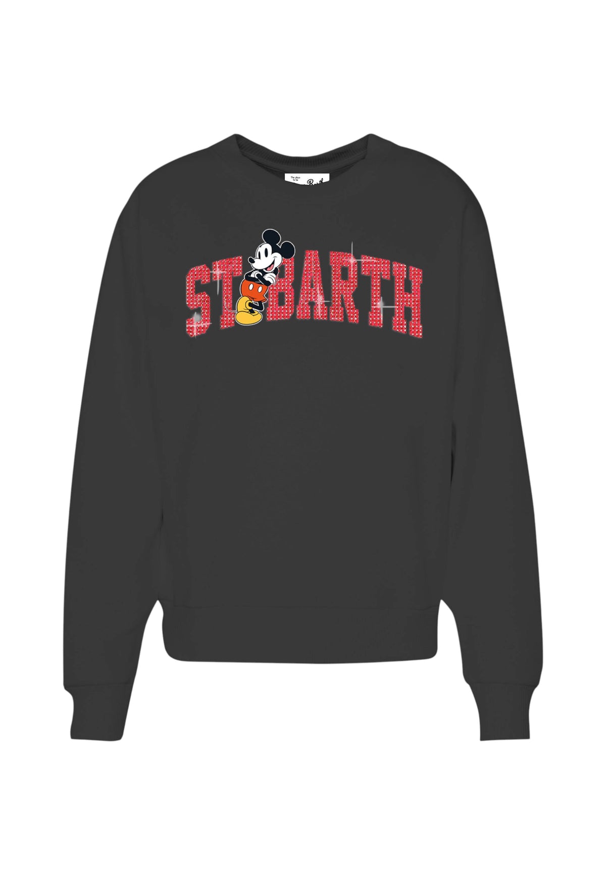 Felpa A Girocollo Donna Mc2 Saint Barth Maniche Lunghe, Polsi E Fondo A Coste, Topolino Inserito Nel Lettering St. Barth Stardust W STDW001-MICKEY-COLLEGE