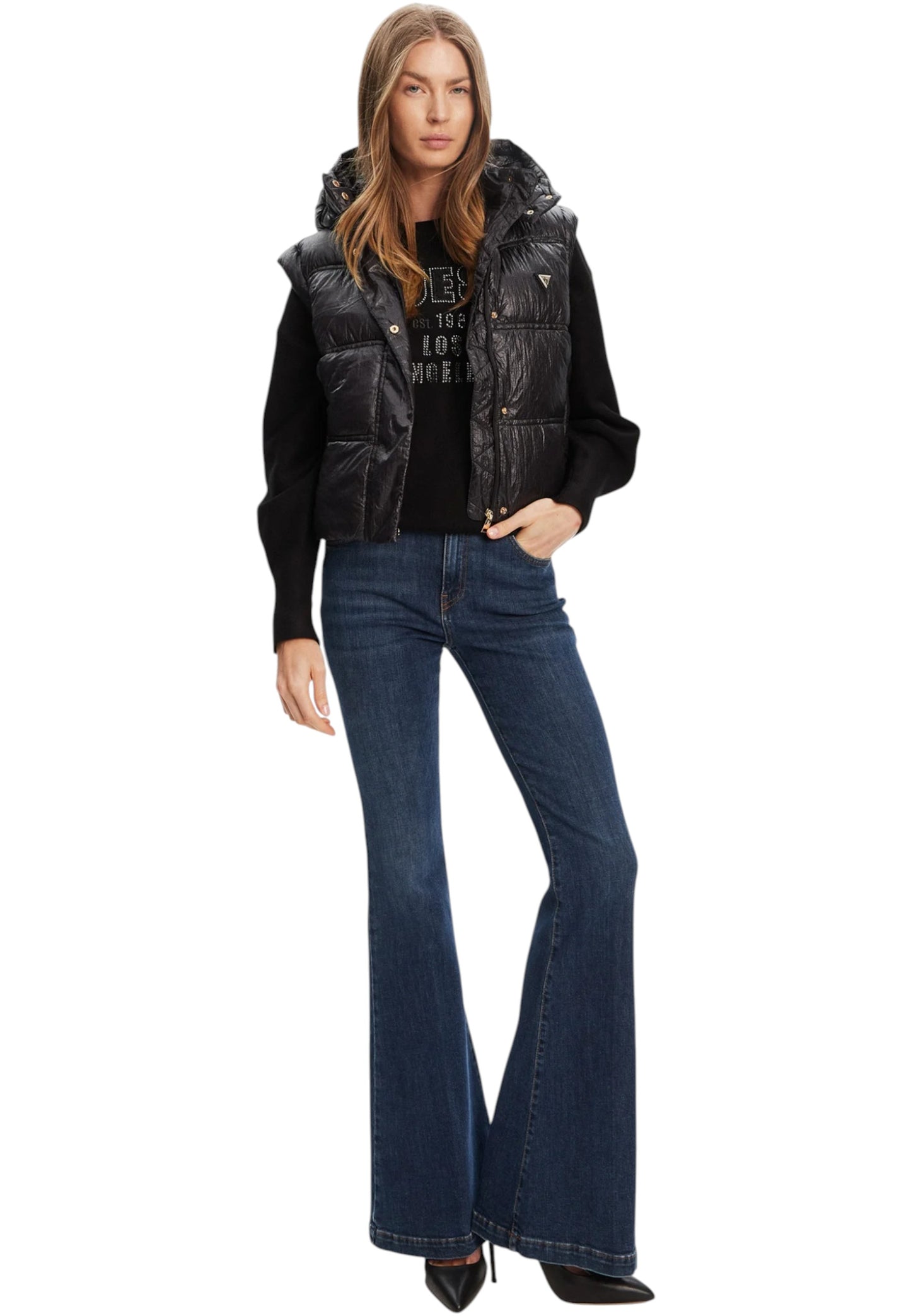 Gilet Con Cappuccio Donna Guess Crop Ernestine W5YL11WHDO2