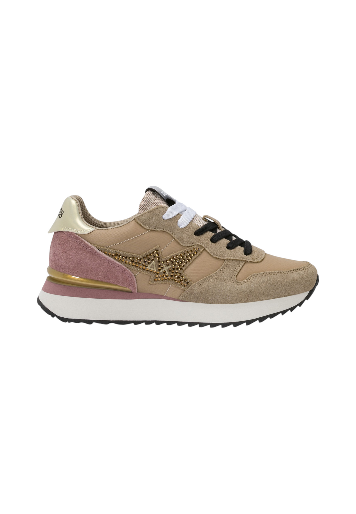Sneakers Basse Donna Sun68 Stile Running, Suede E Nylon, Strass, Logo Laterale Stargirl Strass Logo Z46223
