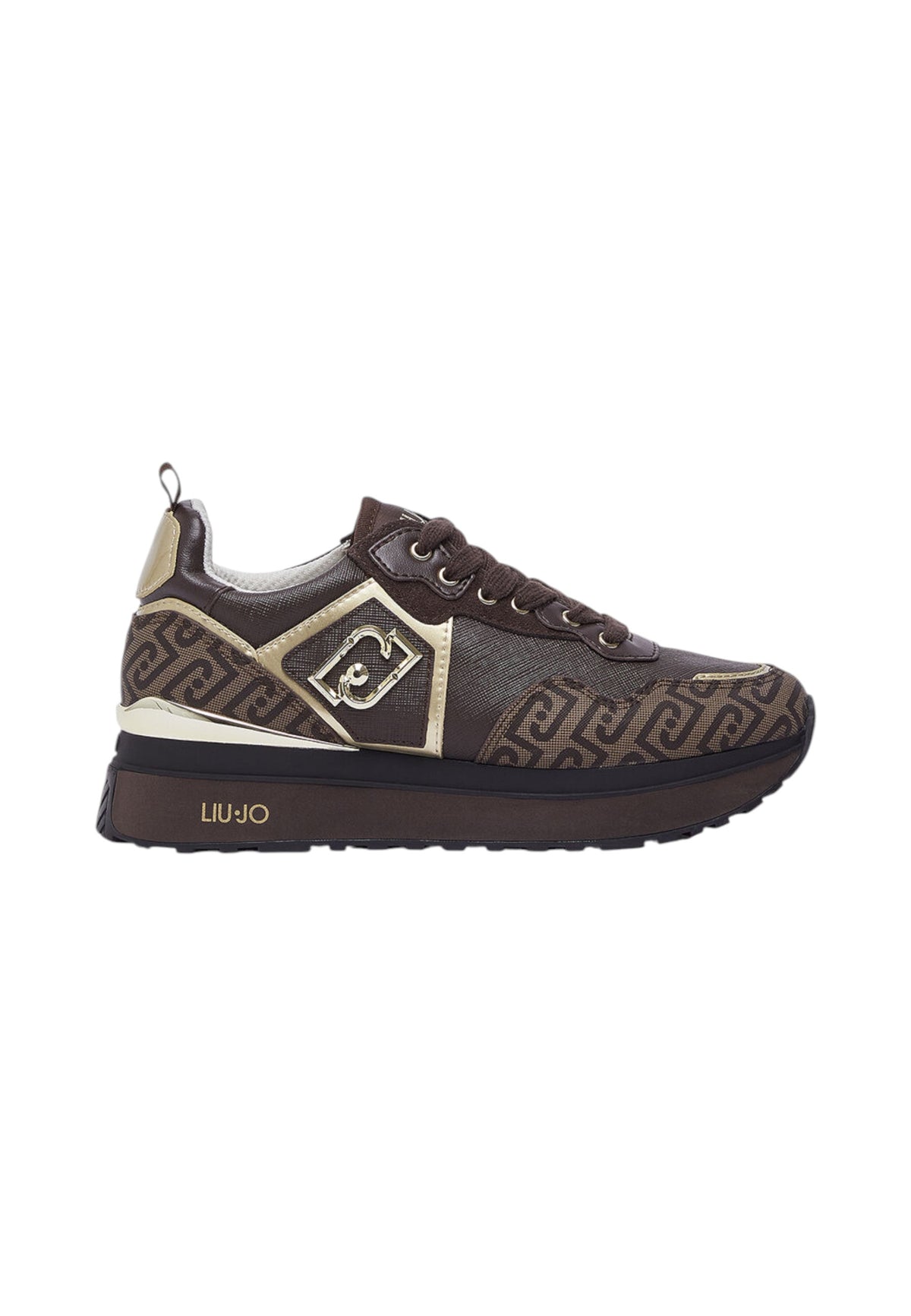 Sneakers Basse Donna Liu Jo Con Platform, Stampa Monogram E Inserti Effetto Saffiano Liu Jo Maxi Wonder 01 BF6001EX339