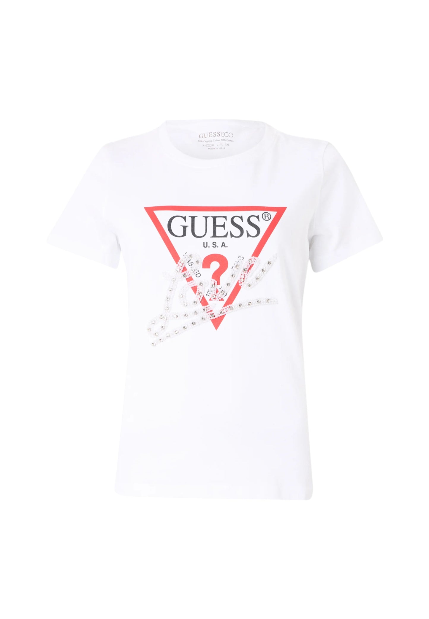 T-Shirt Manica Corta Donna Guess  Pearls Love Triangle W5YI40I3Z14