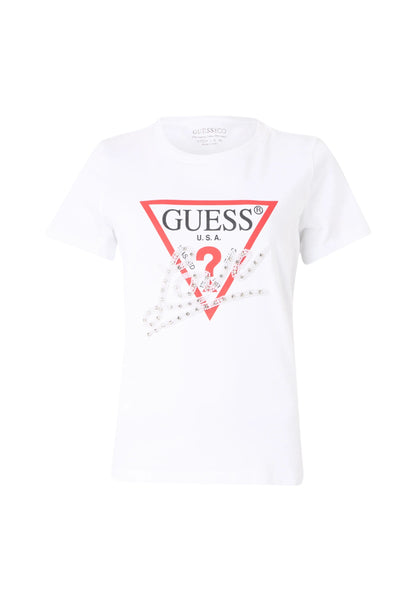 T-Shirt Manica Corta Donna Guess  Pearls Love Triangle W5YI40I3Z14