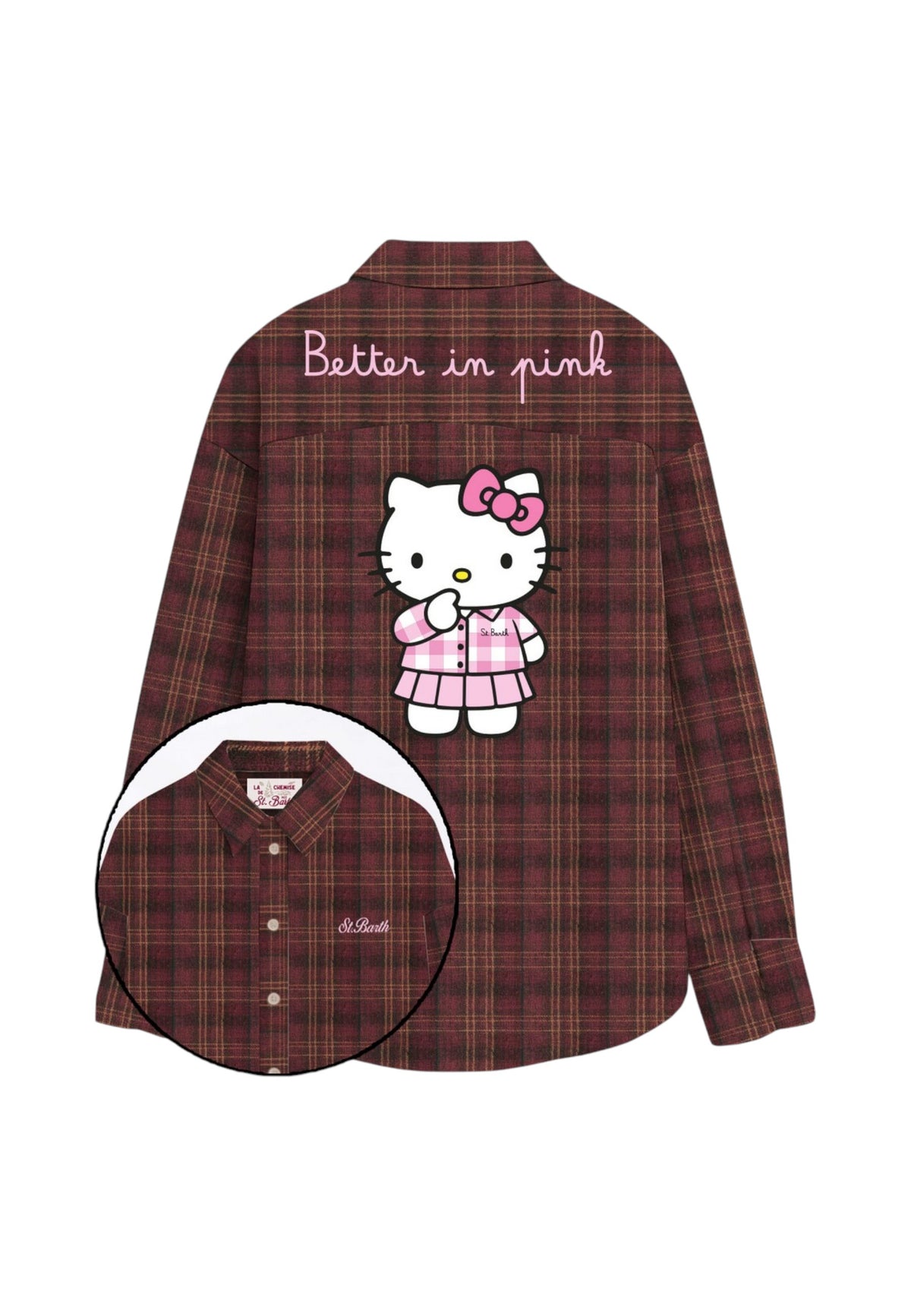 Camicia Manica lunga Donna Mc2 Saint Barth Colletto, Chiusura Con Bottoni, Hello Kitty Sul Retro E La Scritta Better In Pink Lully Flannel LLU0001-HK-BETTER-TARTAN