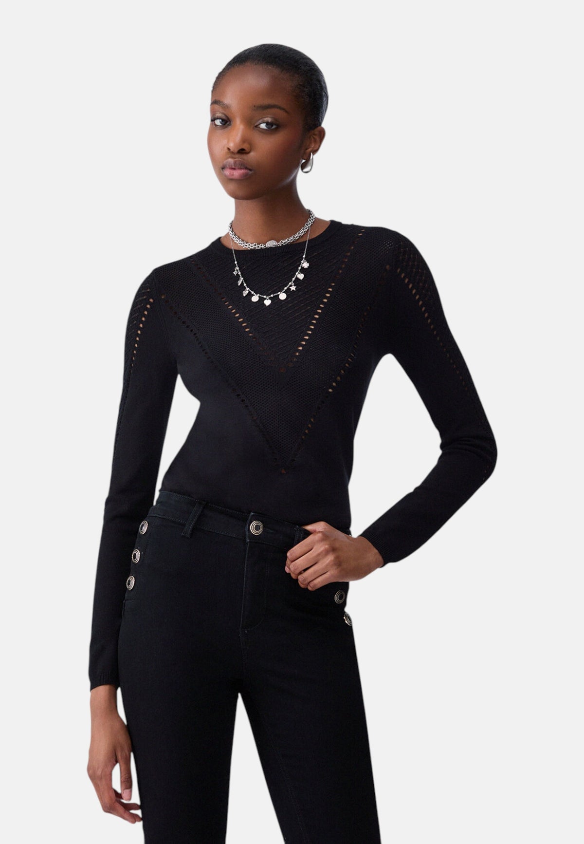 Maglia A Girocollo Donna Liu Jo Traforata Con Motivo Geometrico  WF6239MS99E