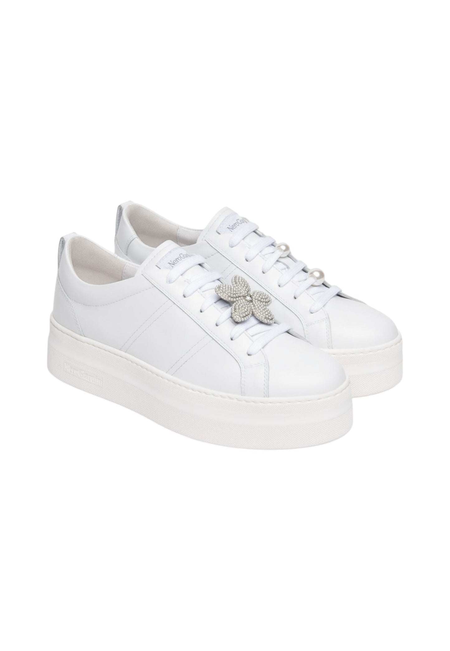 Sneakers Basse Donna Nero Giardini In Pelle Con Applicazione Gioiello Decorativa  E615311D