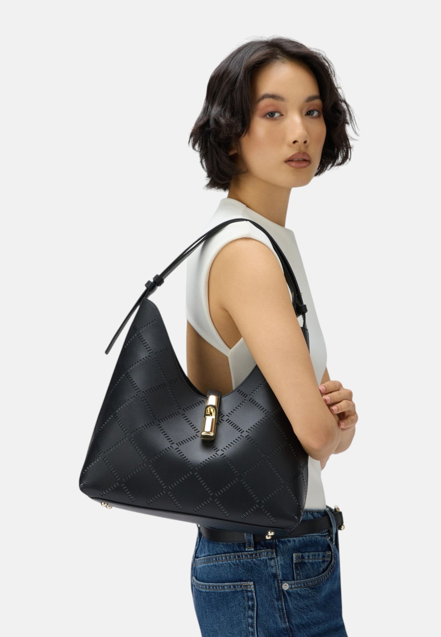Borsa A Spalla Donna Furla Hobo Medium Traforato Furla Goccia WB01499BX3947