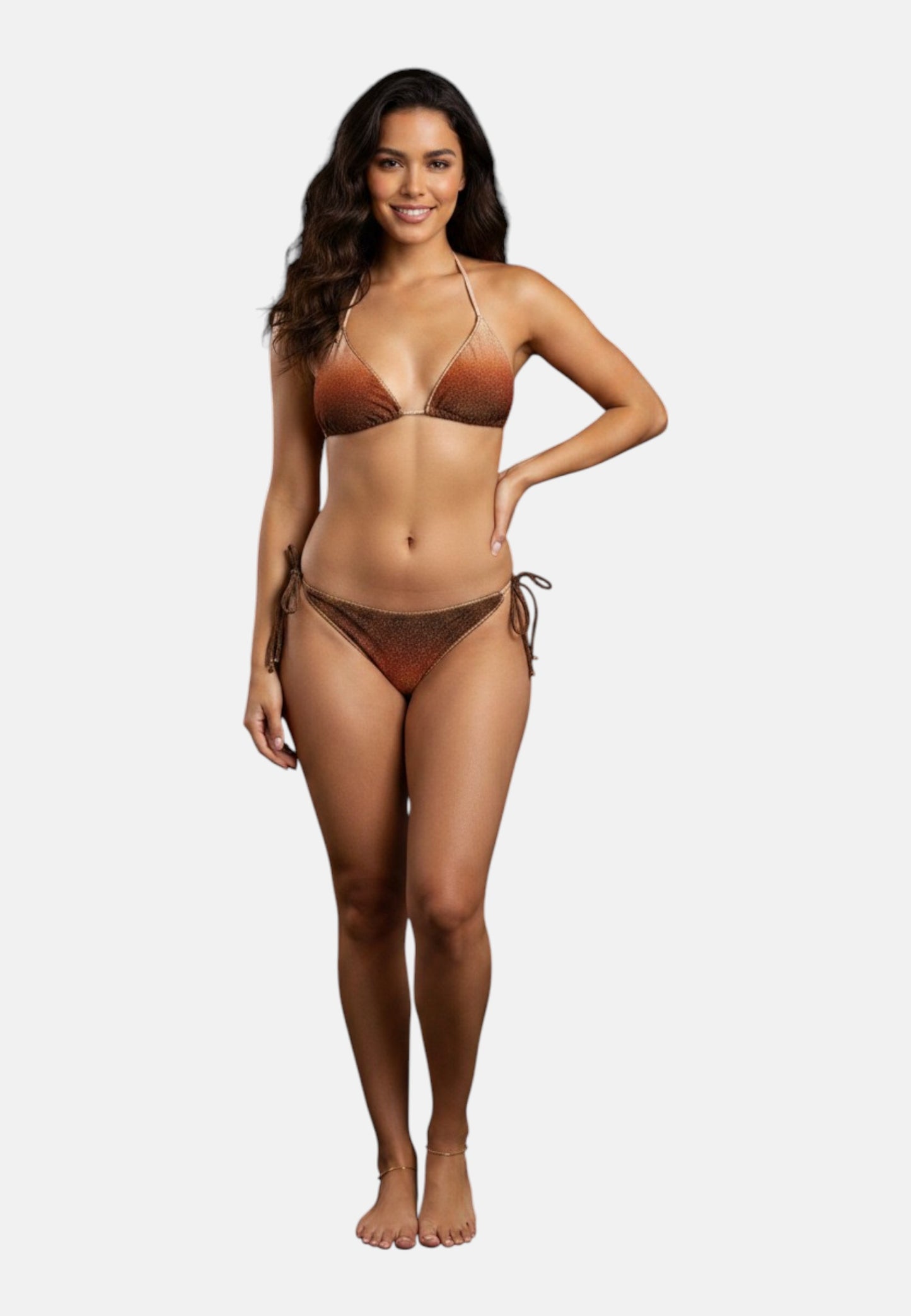 Bikini 2 Pezzi Donna Mc2 Saint Barth Triangle Leah + Slip Virgo, Finiture Overlock Lurex Degrade Gold Levyne Overlock LVY0002