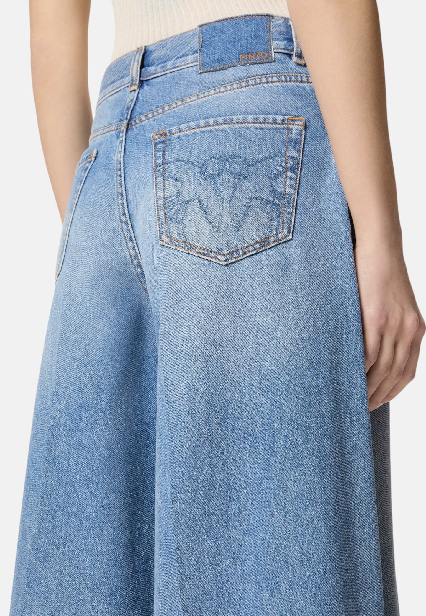 Jeans Wide Leg Donna Pinko Bermuda Cloudy Blue Denim Burkina 104646A32Q