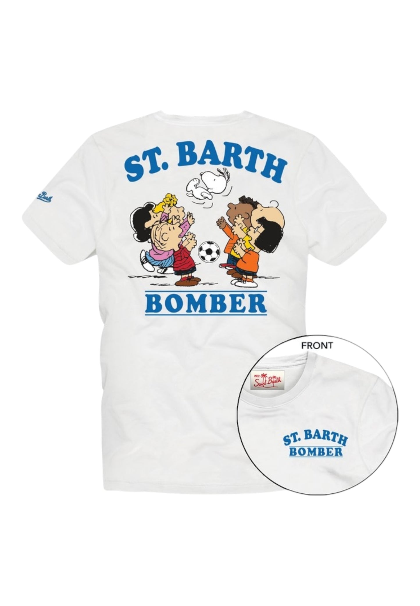 T-Shirt Manica Corta Uomo Mc2 Saint Barth Stampa/Ricamo Fronte E Retro Peanuts Bomber Portland PRL0002
