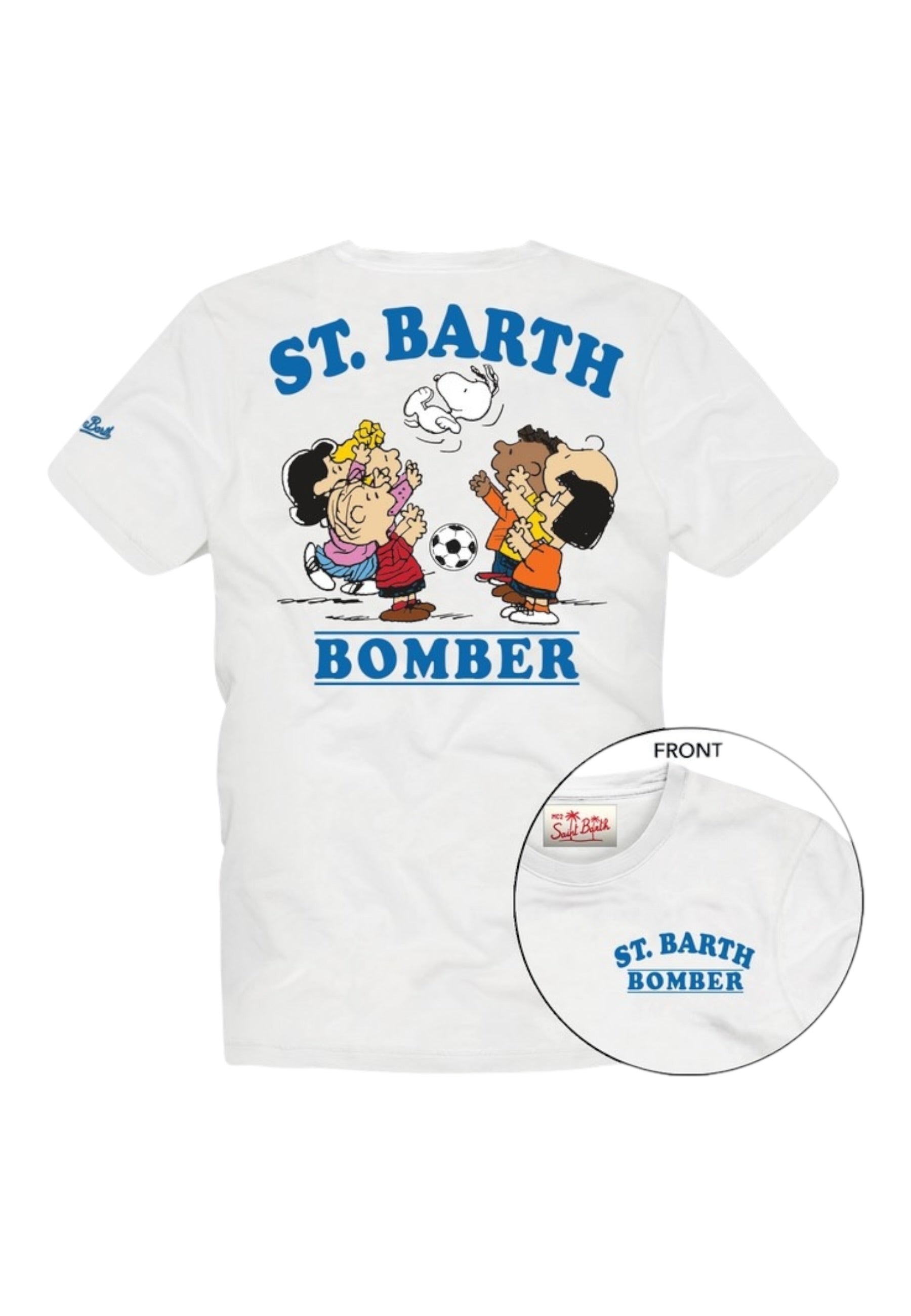 T-Shirt Manica Corta Uomo Mc2 Saint Barth Stampa/Ricamo Fronte E Retro Peanuts Bomber Portland PRL0002