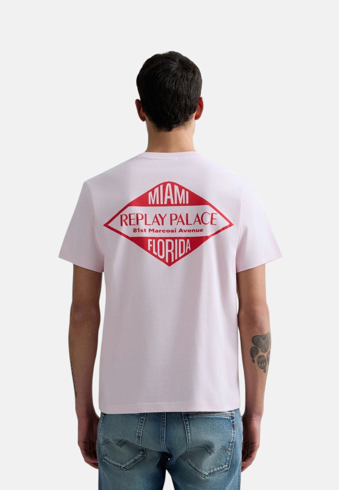 T-Shirt Manica Corta Uomo Replay In Jersey Con Stampa Miami  M3344 .000.2660