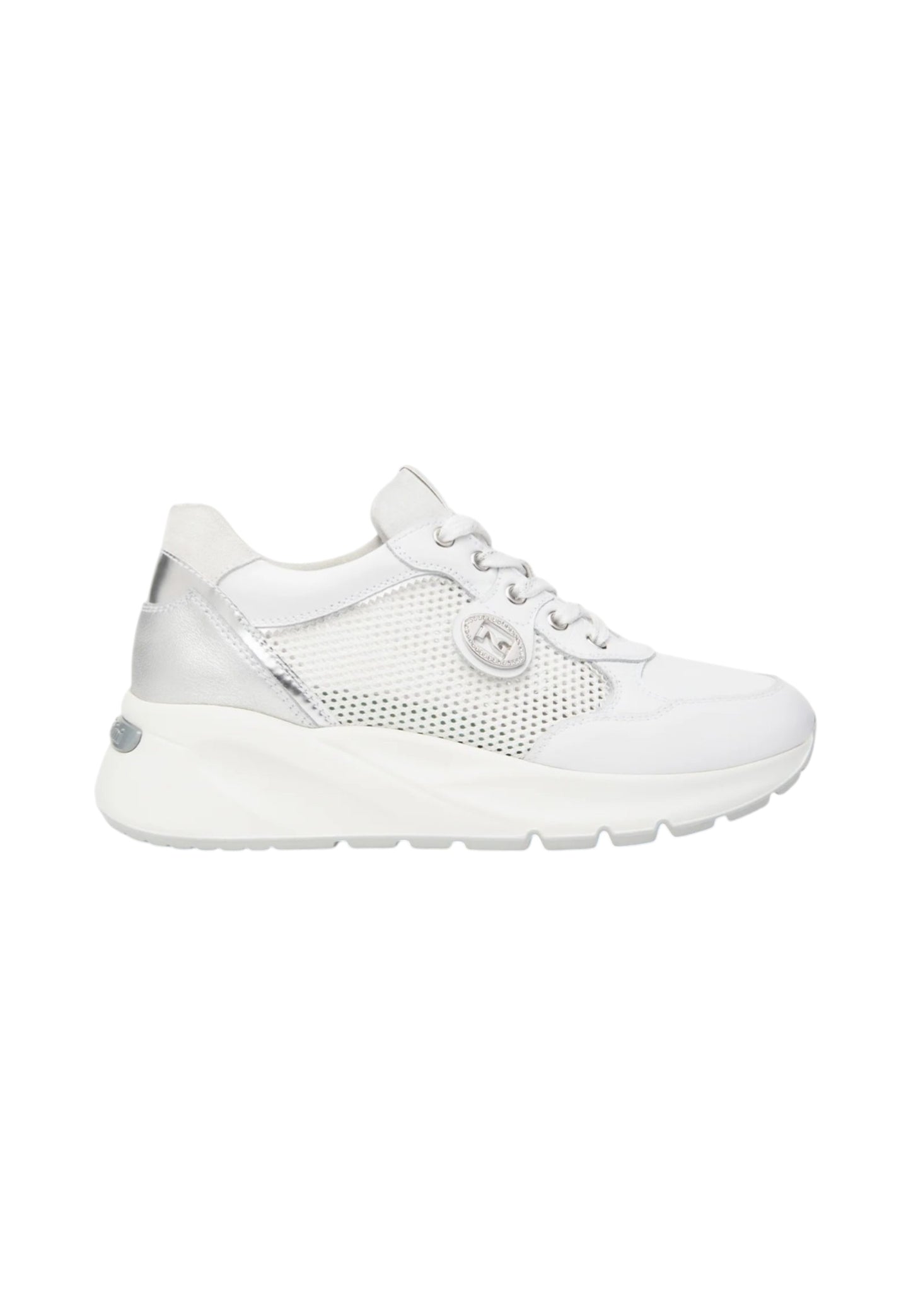 Sneakers Basse Donna Nero Giardini In Pelle Con Inserti Laterali In Tessuto Mesh E Logo Metallico  E615180D