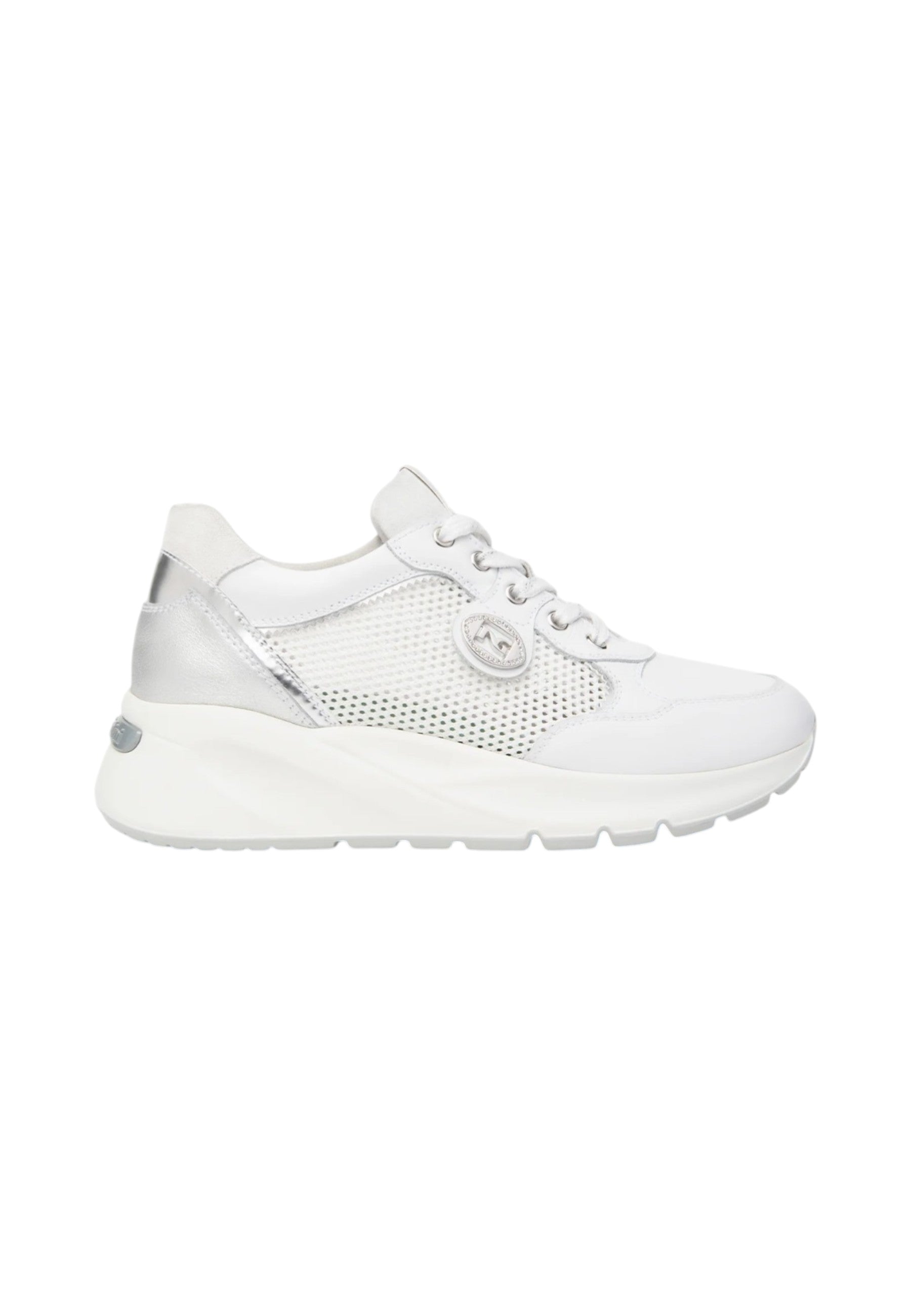 Sneakers Basse Donna Nero Giardini In Pelle Con Inserti Laterali In Tessuto Mesh E Logo Metallico  E615180D