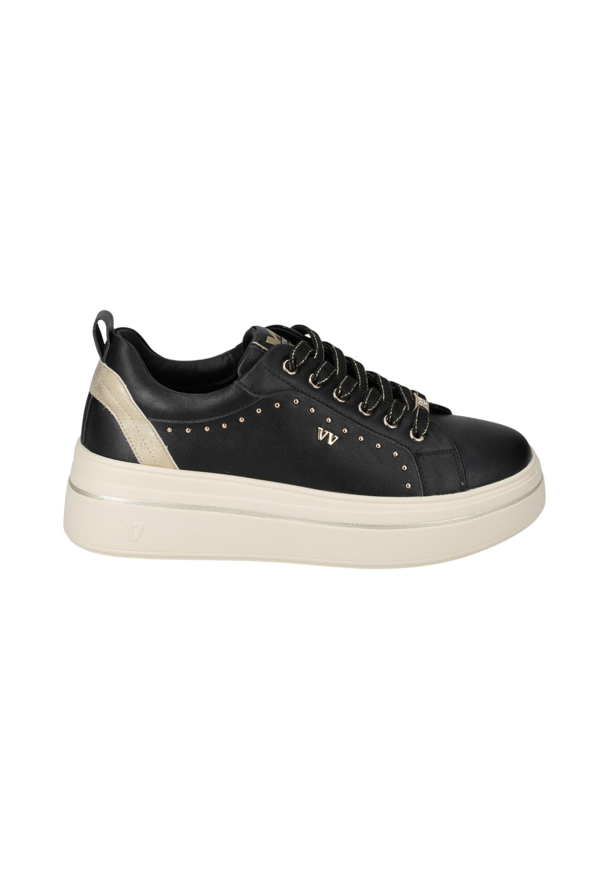 Sneakers Basse Donna Valleverde chiusura con lacci, piccoli rivetti laterali, inserto a contrasto sul tallone, suola spessa, sottopiede in pelle  V35450