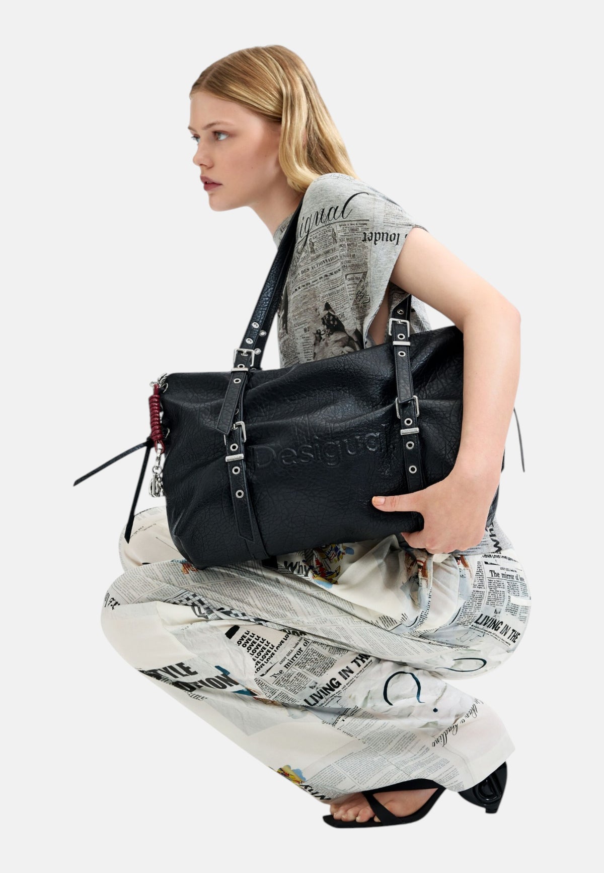 Borsa A Spalla Donna Desigual Shopper Grande, Effetto pelle Half Logo Lanuza Black 26WAXP06