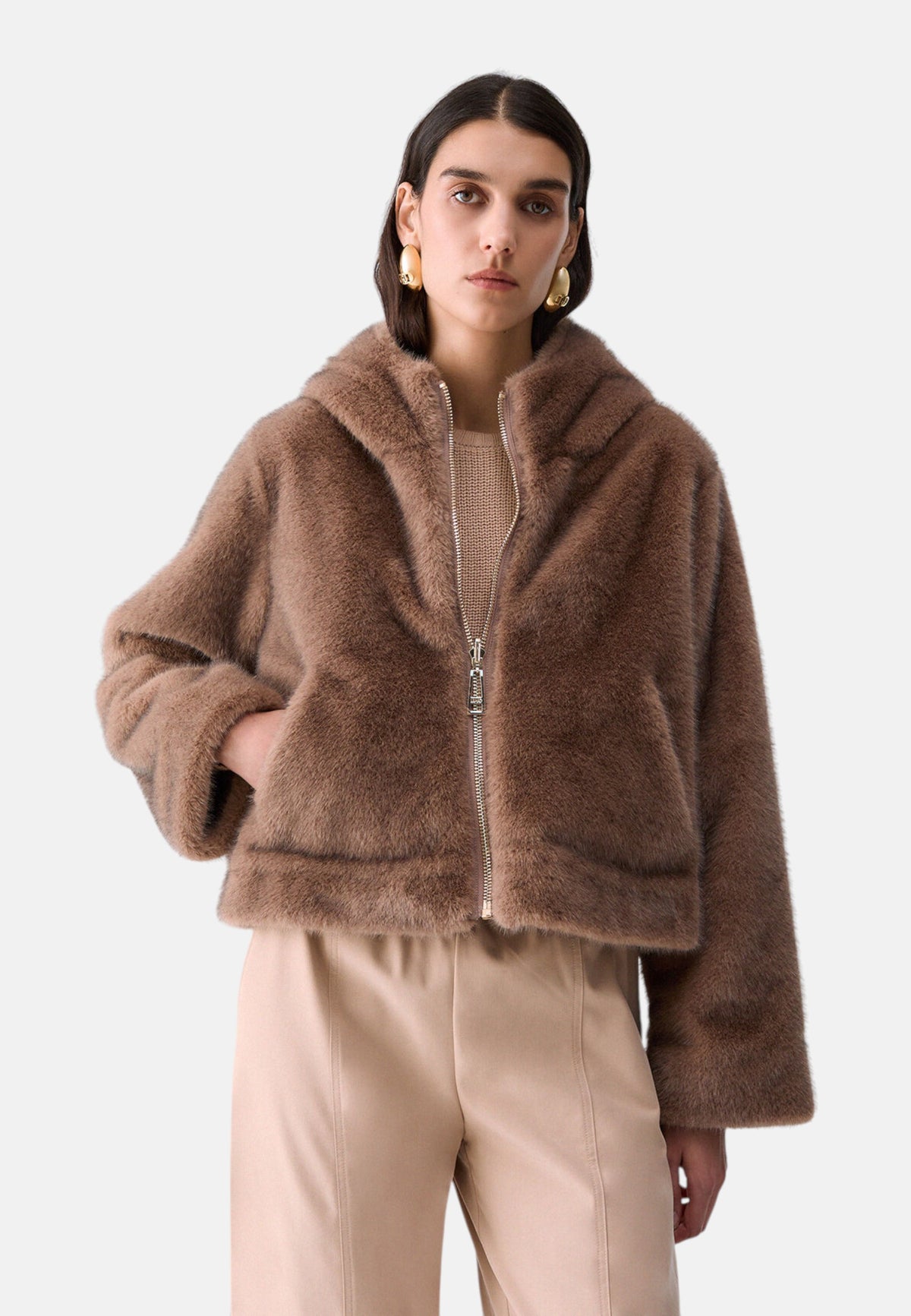 Pelliccia Sintetica Donna Liu Jo Reversibile, Con Cappuccio  TF6005E1135