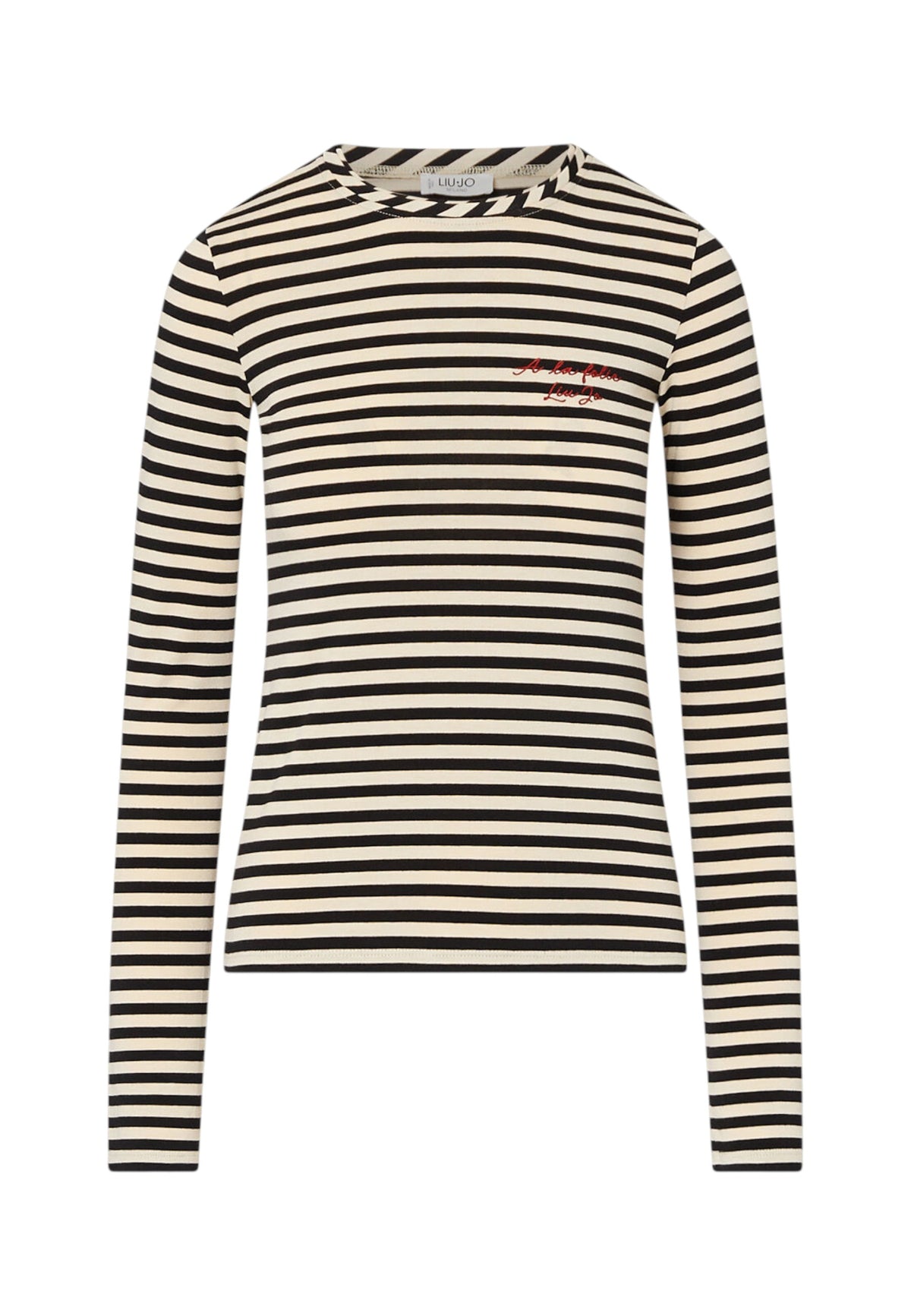 T-Shirt Manica lunga Donna Liu Jo A Righe Con Ricamo  WF6440J3988