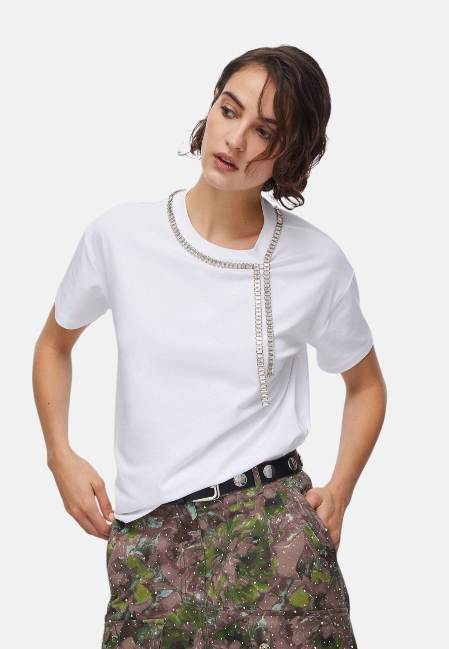 T-Shirt Manica Corta Donna Liu Jo Oversize Con Catena Strass Eco Line CA6167JS088