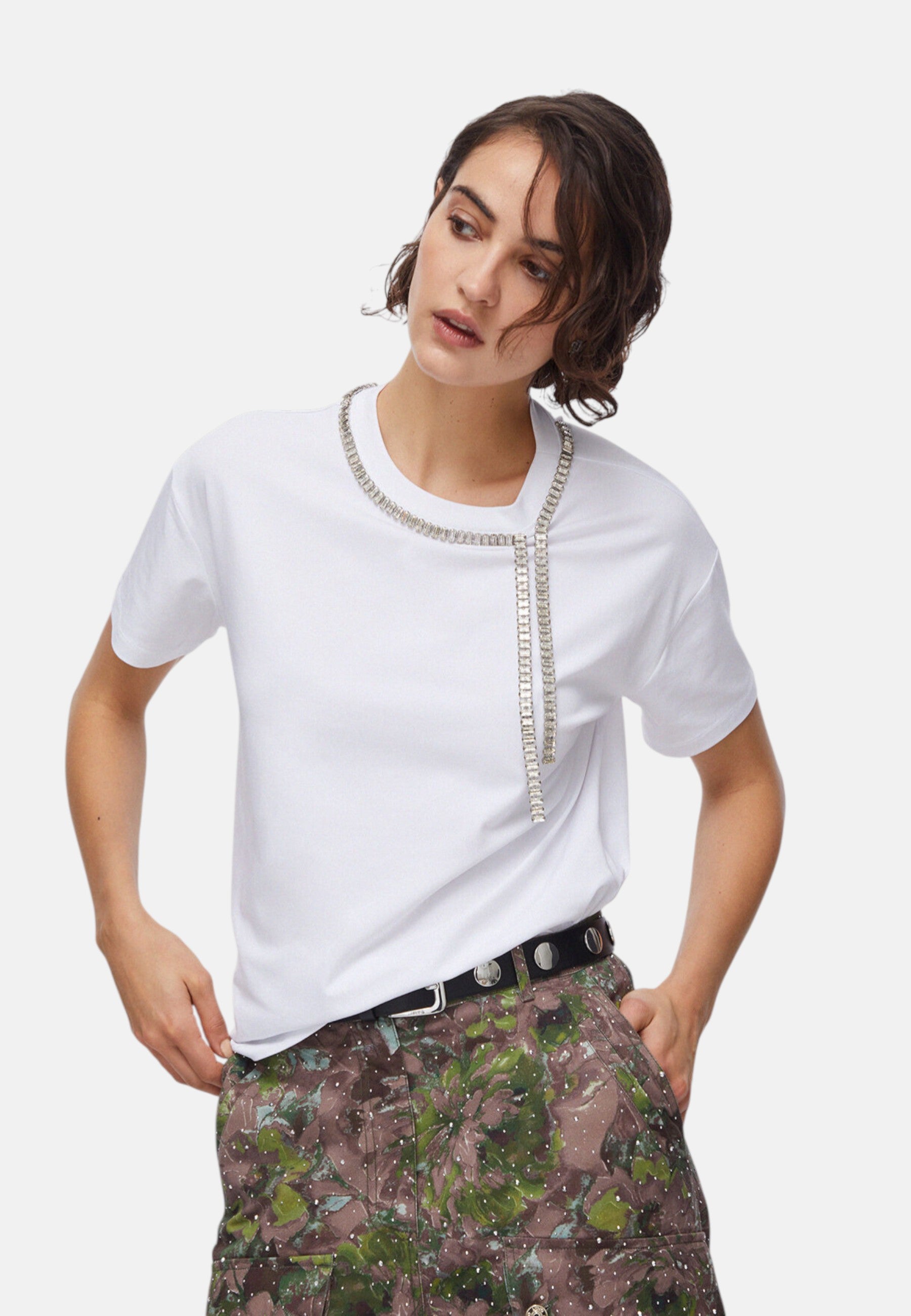 T-Shirt Manica Corta Donna Liu Jo Oversize Con Catena Strass Eco Line CA6167JS088