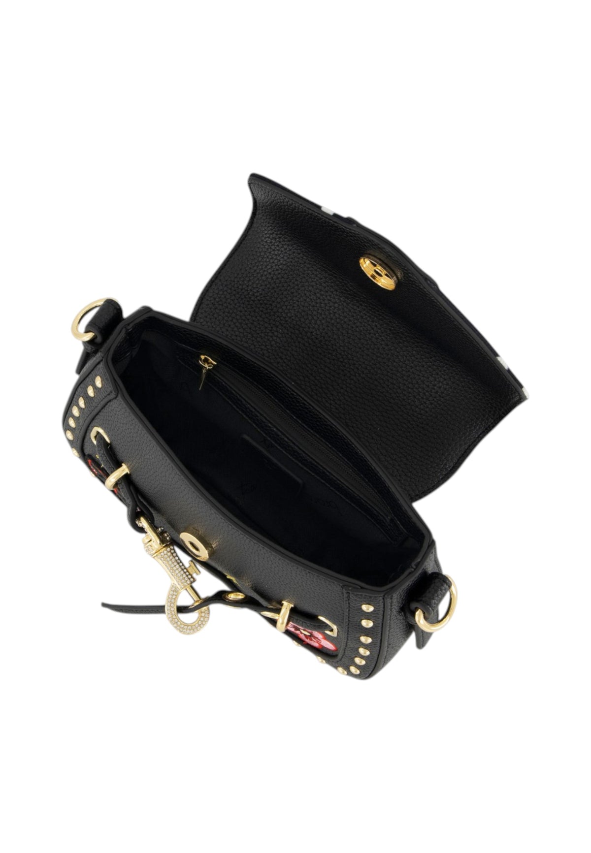 Borsa A Mano Donna Braccialini A Bauletto, Singolo con tracolla removibile e regolabile, Chiusura con clip, Due tasche interne, una con zip e una aperta, Borchie, patch e dettagli in cristallo, Dimensioni: 21 x 6.5 x 15 Cm Rock B19270YY