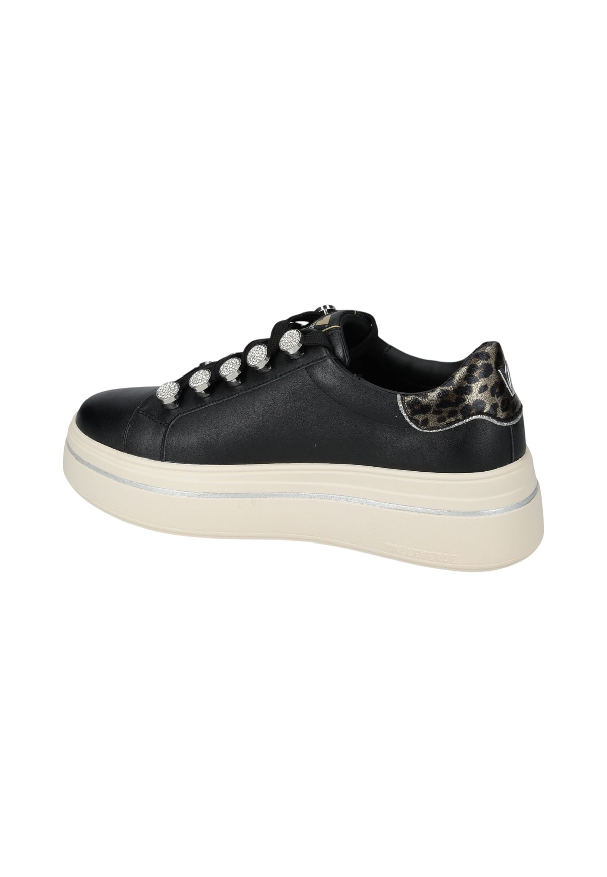 Sneakers Basse Donna Valleverde chiusura con lacci, applicazioni perlate, inserto animalier sul tallone, suola a contrasto  V35453A