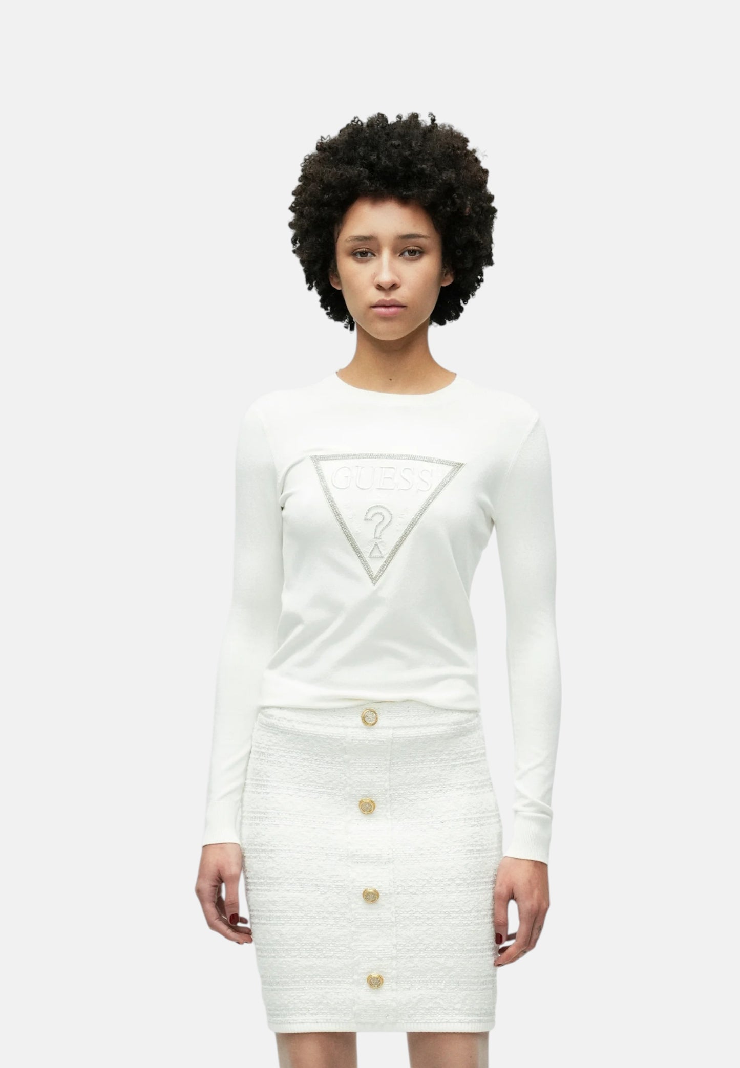 Maglia A Girocollo Donna Guess  Sasha Triangle Logo W6RR49Z2NQ2