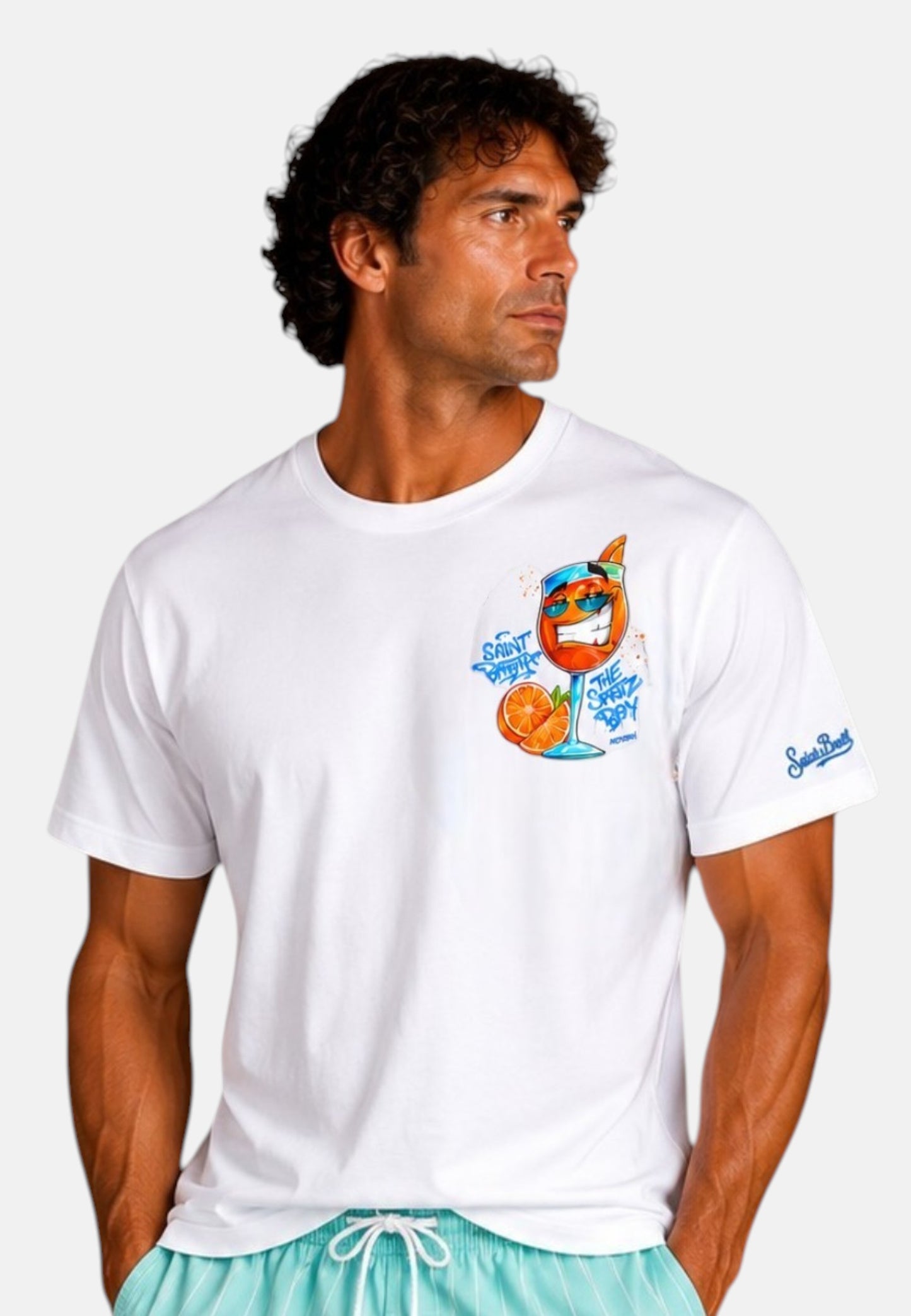 T-Shirt Manica Corta Uomo Mc2 Saint Barth Stampa/Ricamo Fronte E Retro Cpt Spritz Portland PRL0002