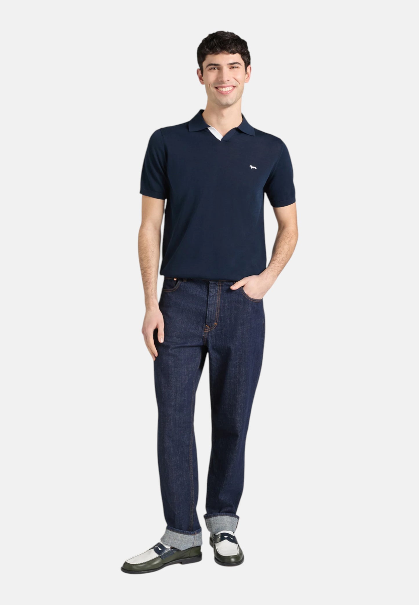 Polo Manica Corta Uomo Harmont & Blaine In Maglia SmacchInata Cotone Crepe Scollo A V  HRQ885031076