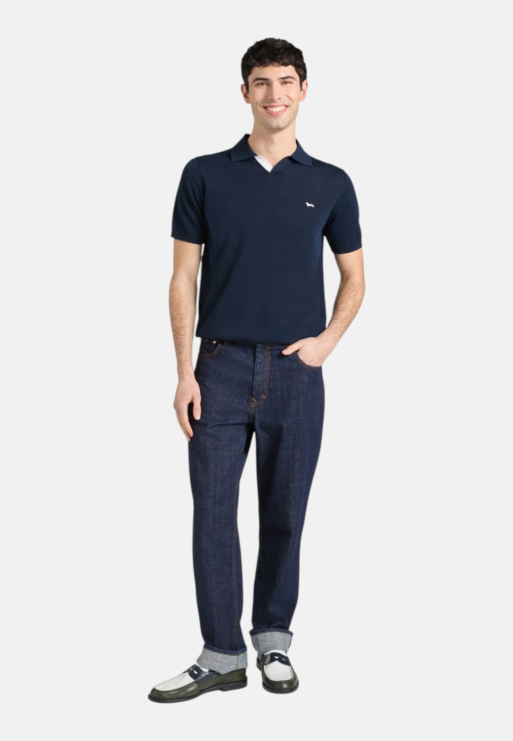 Polo Manica Corta Uomo Harmont & Blaine In Maglia SmacchInata Cotone Crepe Scollo A V  HRQ885031076