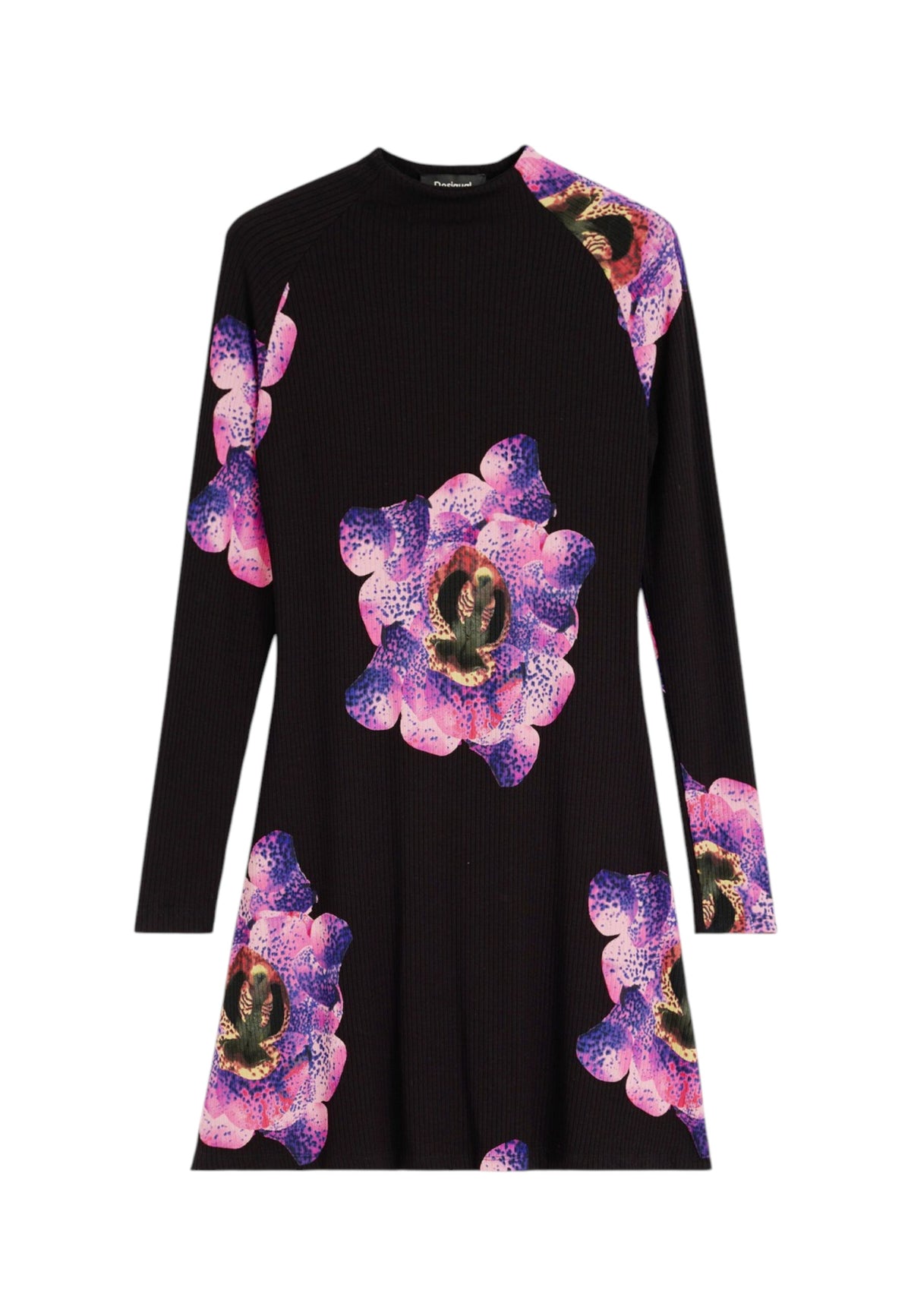 Vestito Corto Donna Desigual Collaborazione M. C. Lacroix, Motivo floreale, Fit regular, Manica lunga, Collo alto, Viscosa Lenzing EcoVero Orchidpurple 26WWVK03