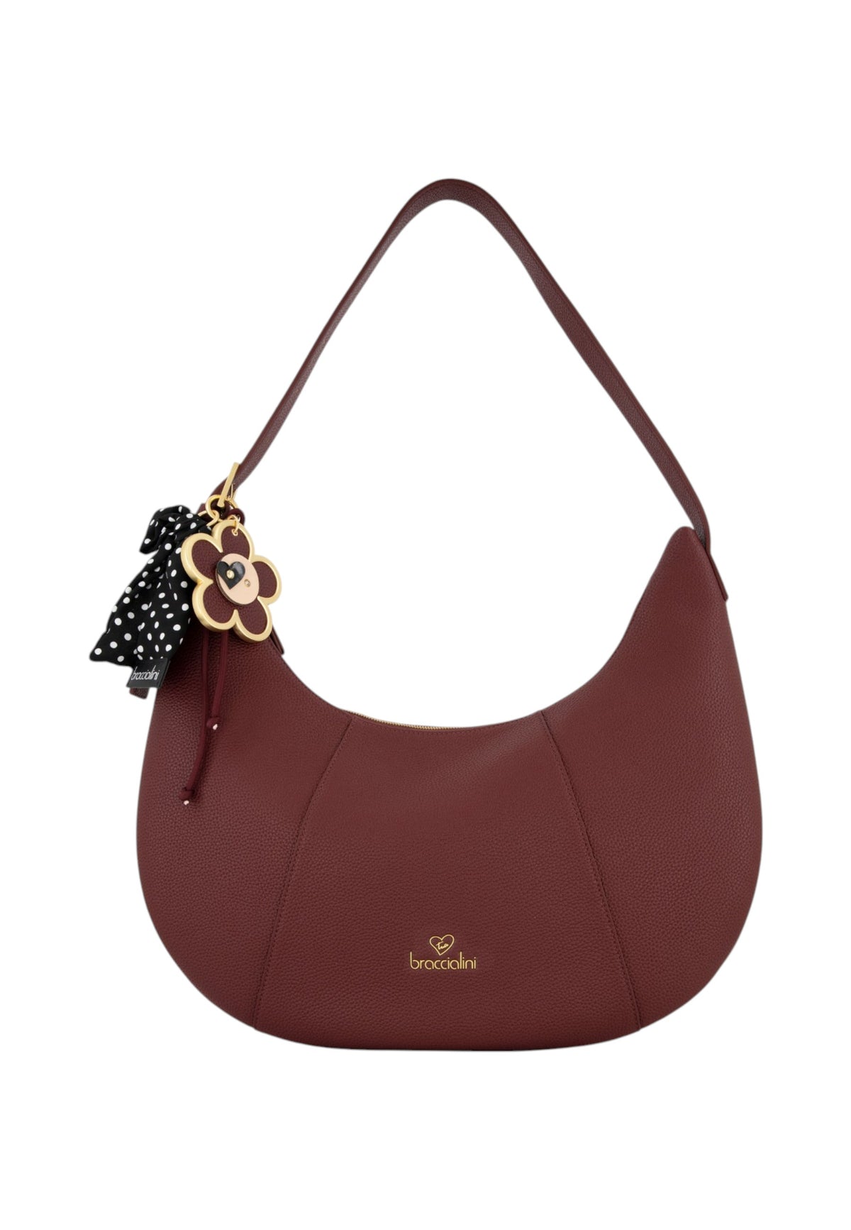Borsa A Spalla Donna Braccialini Hobo, Singolo, Chiusura con zip, Una tasca interna portacellulare, Charm removibile con margherita e fiocco a pois, Dimensioni: 46 x 9 x 39 Cm Beth B19226YY