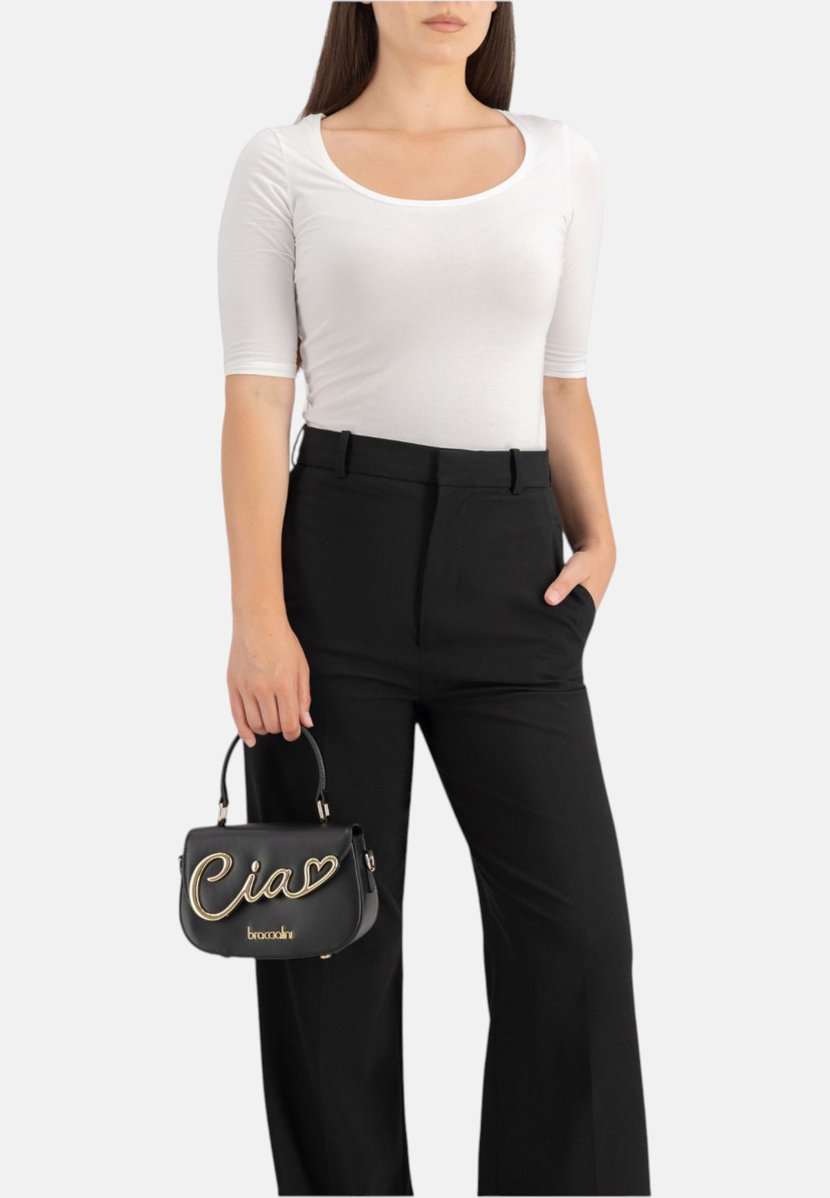 Borsa A Mano Donna Braccialini A Bauletto, Singolo con tracolla removibile e regolabile, Chiusura con clip, Due tasche interne, una con zip e una aperta, Accessorio Ciao in metallo, Dimensioni: 20 x 7.5 x 14 Cm Ciao B19340PP