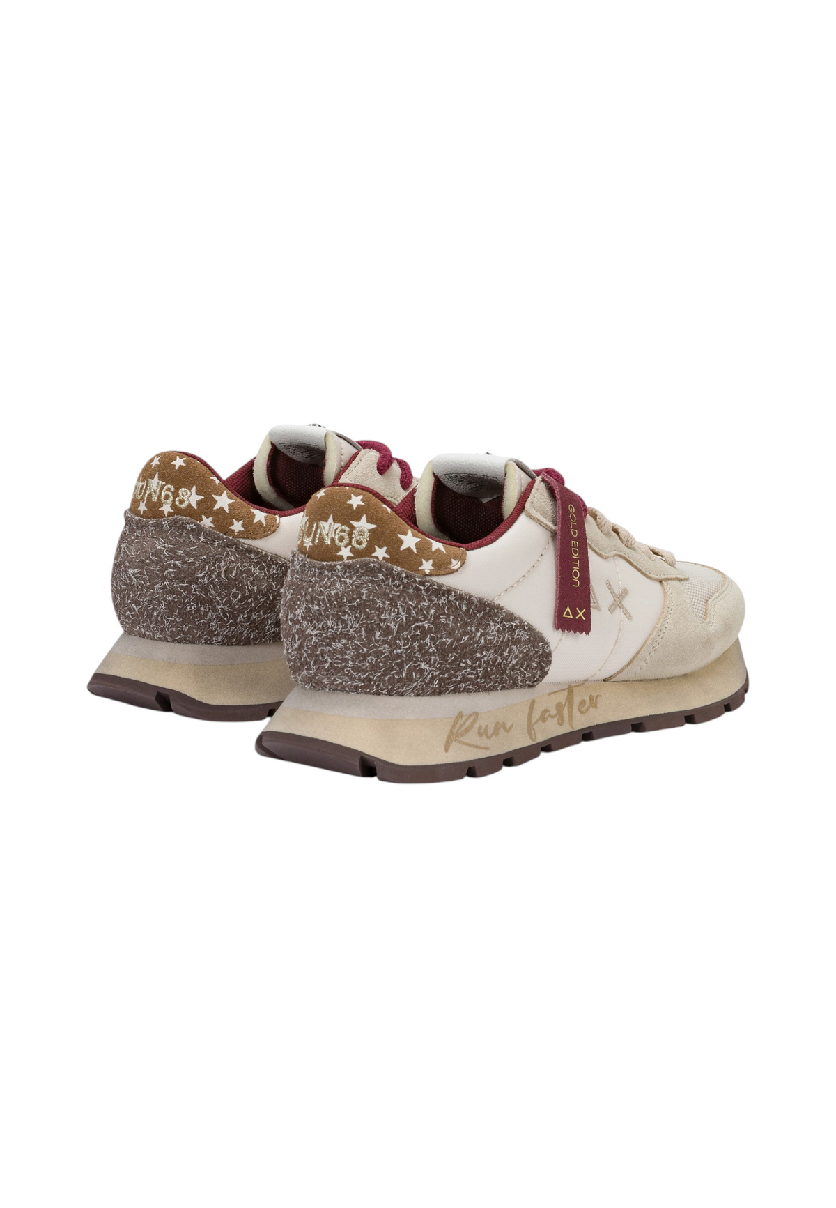 Sneakers Basse Donna Sun68 Stile Running, Nylon E Suede, Ricami Floreali Ally Vintage Z46207