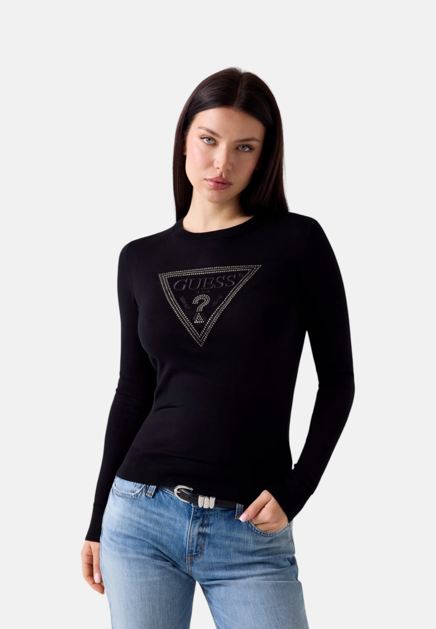 Maglione A Girocollo Donna Guess Logo triangolo Katie W6YR28Z0976