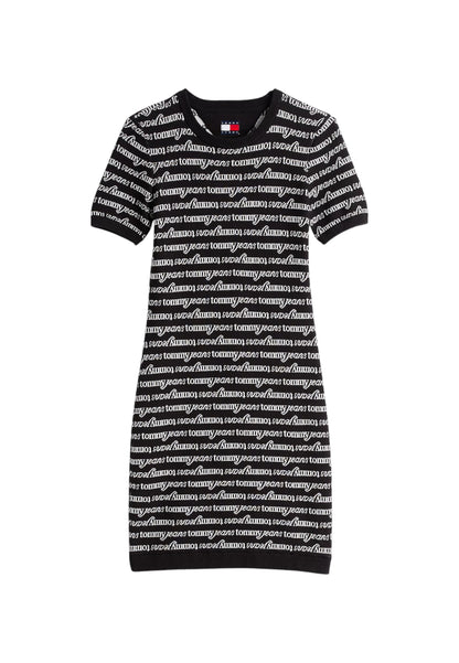 Vestito Corto Donna Tommy Jeans In Maglia Tjw Script Aop